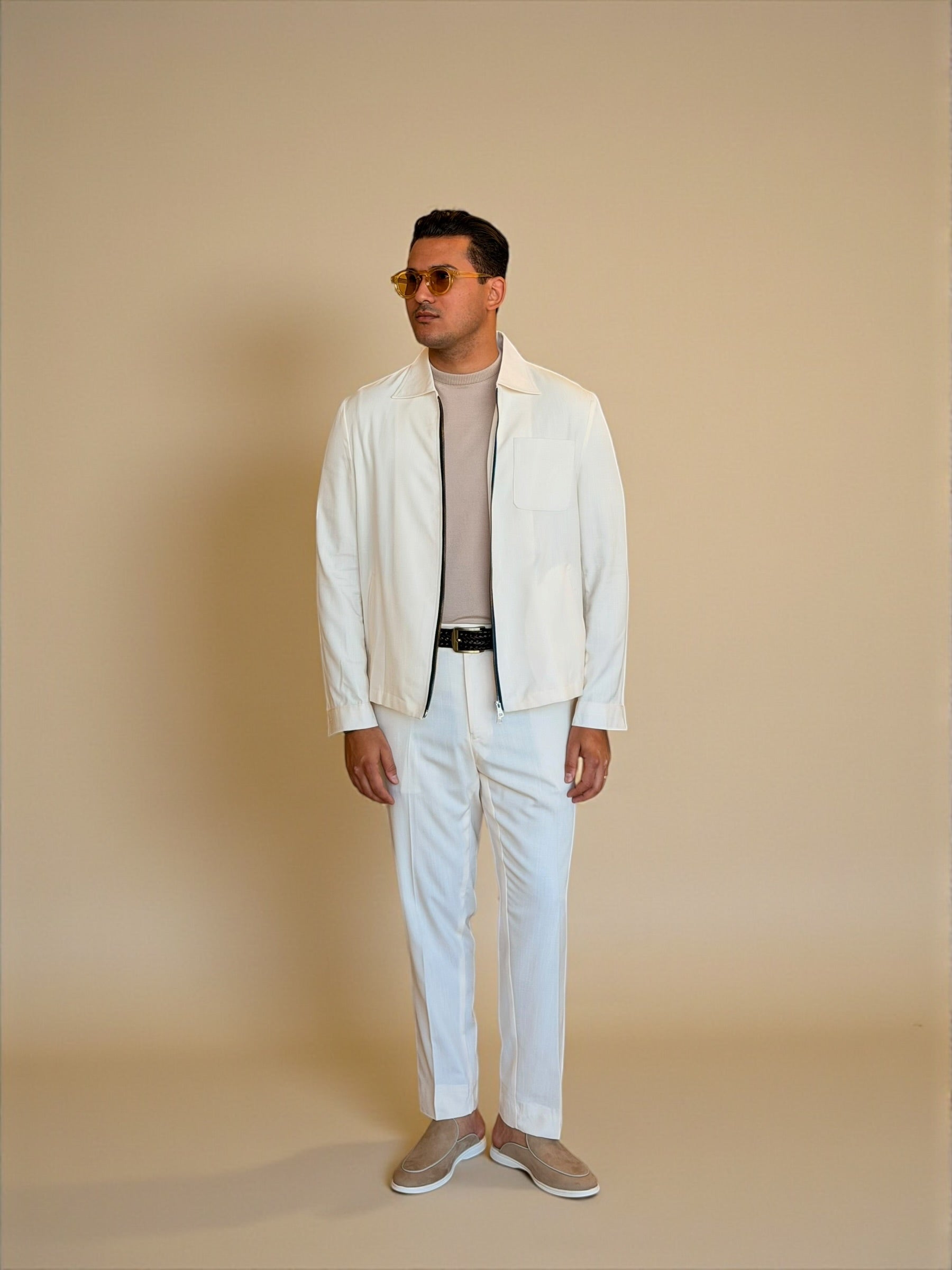 Dual zipper linen set - Off white
