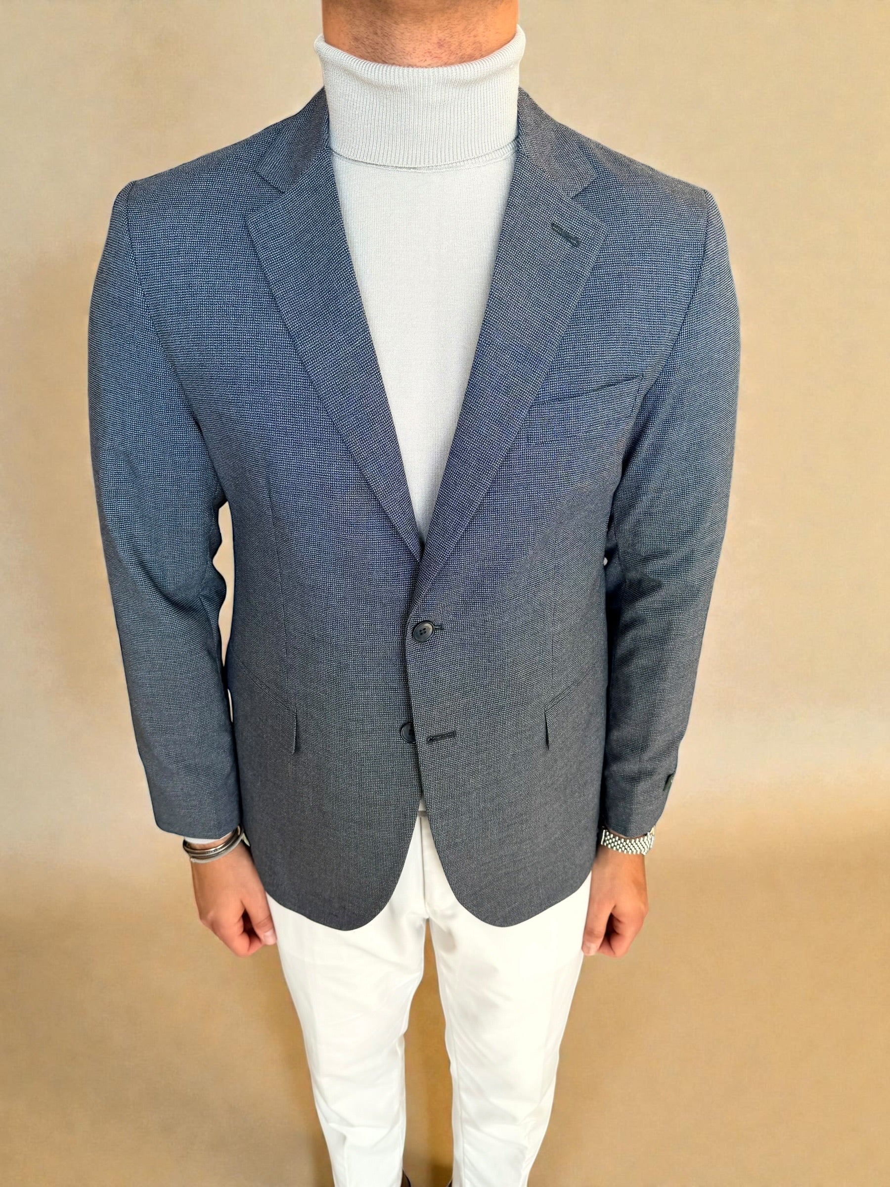 Houndstooth Tailored Blazer - Navy