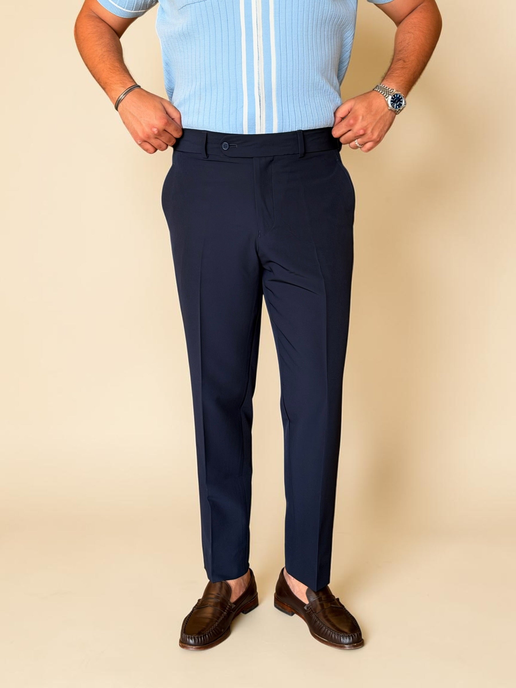 Tailored Lycra Trousers - Navy