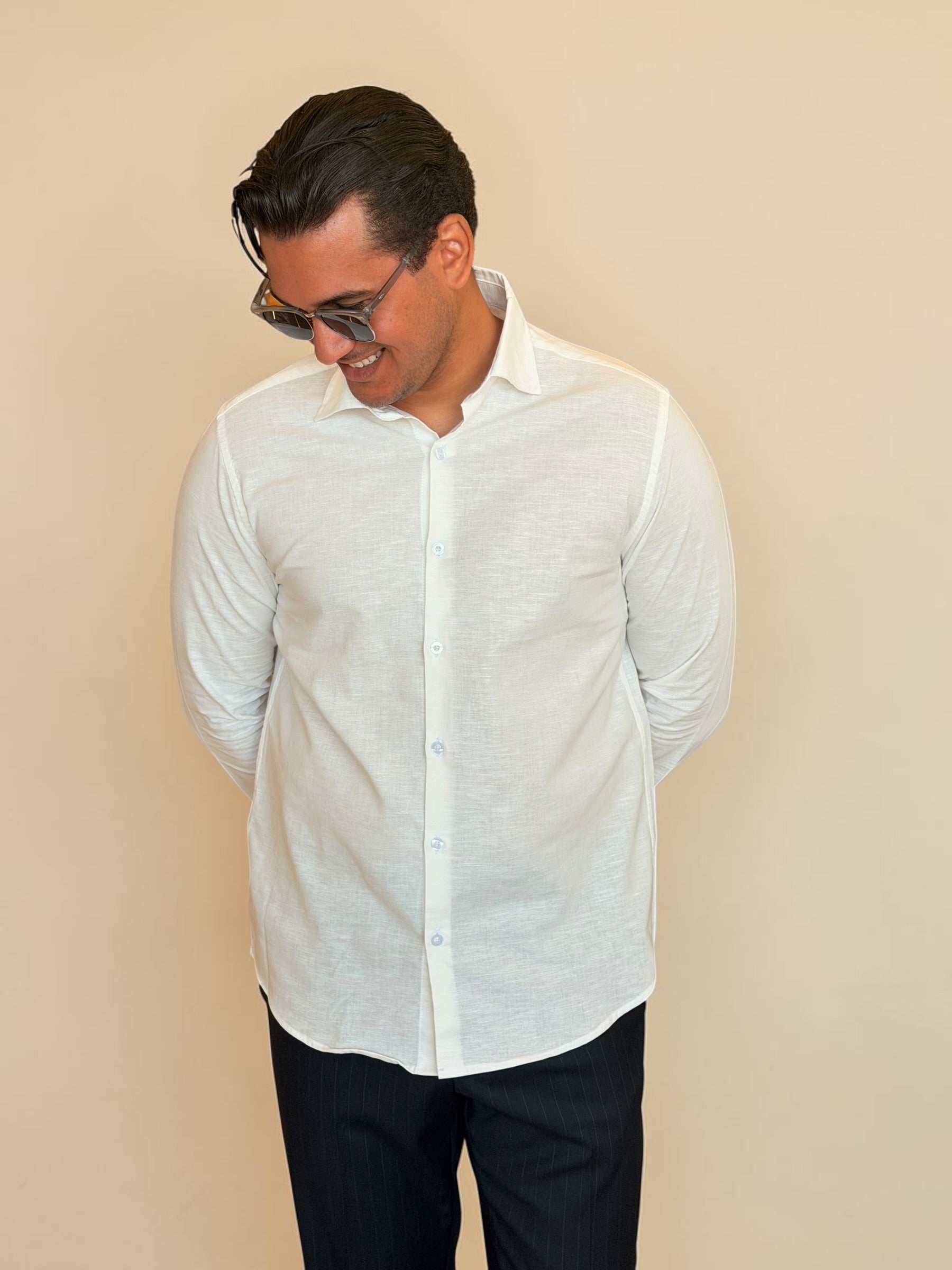 Spread collar pure linen chemise - Off white