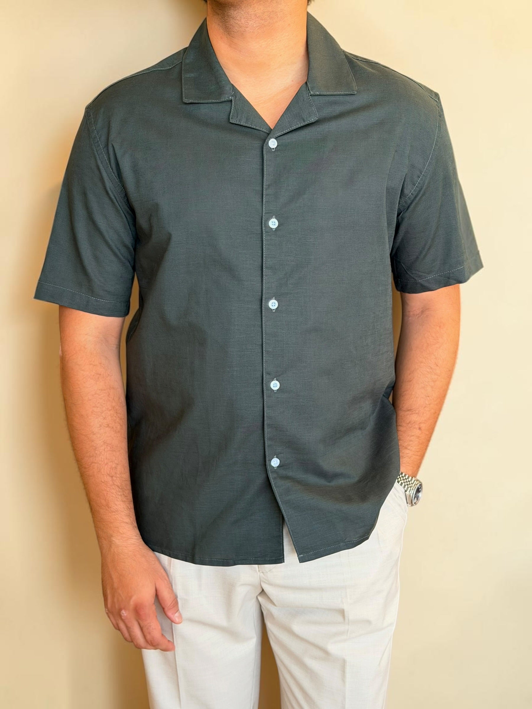 Linen Cuban Shirt - Olive
