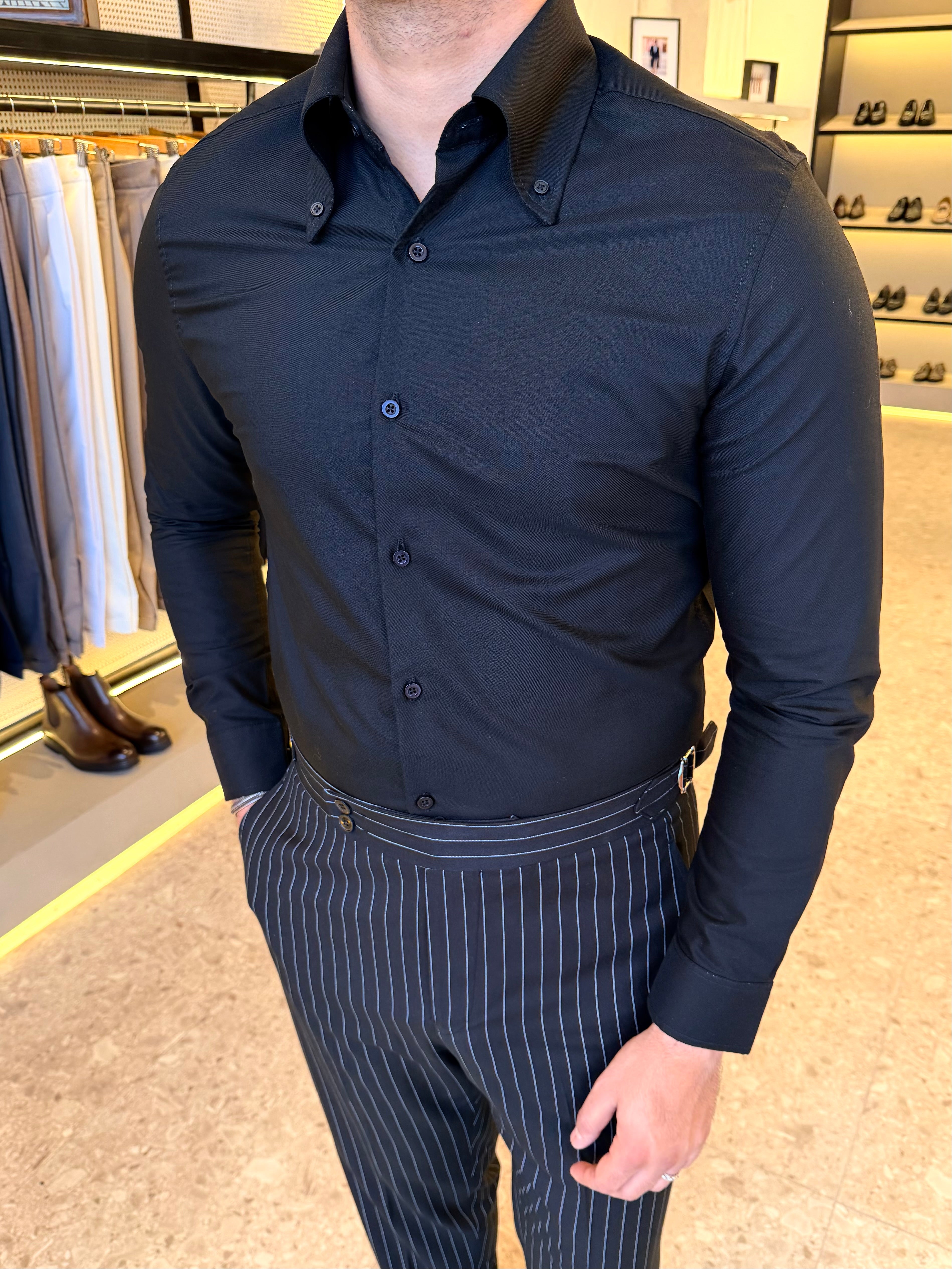 Button-Down Collar cotton Shirt – Black