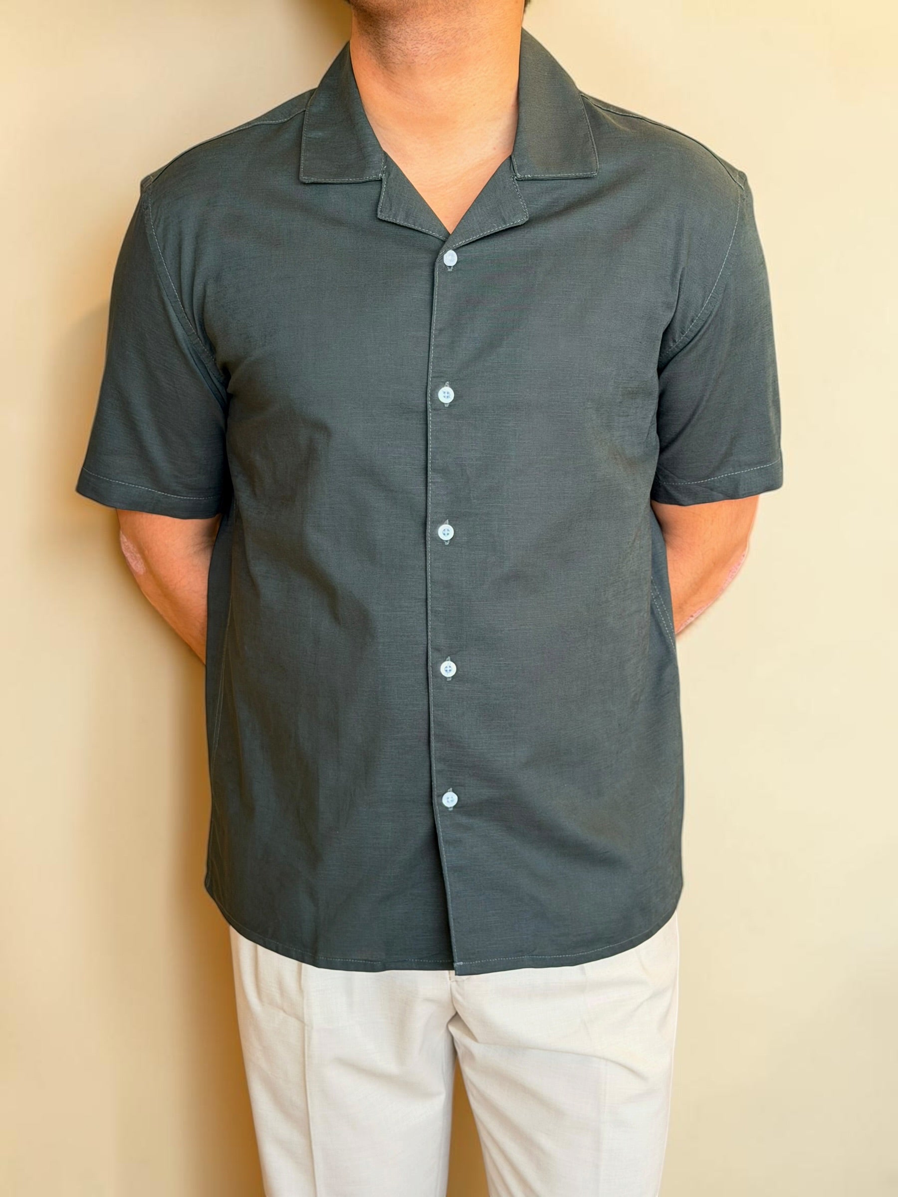 Linen Cuban Shirt - Olive