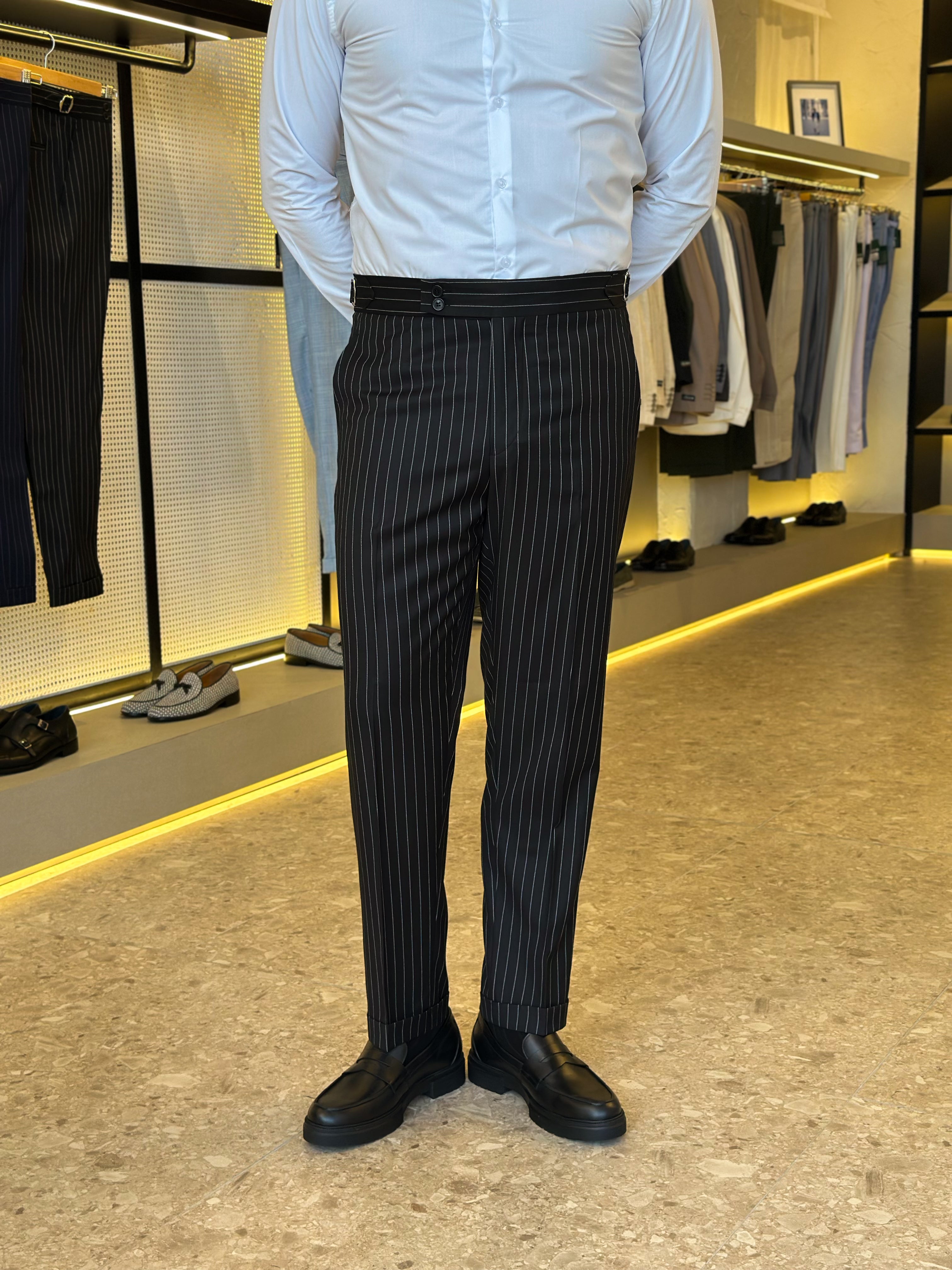Double button chino trouser - Black striped