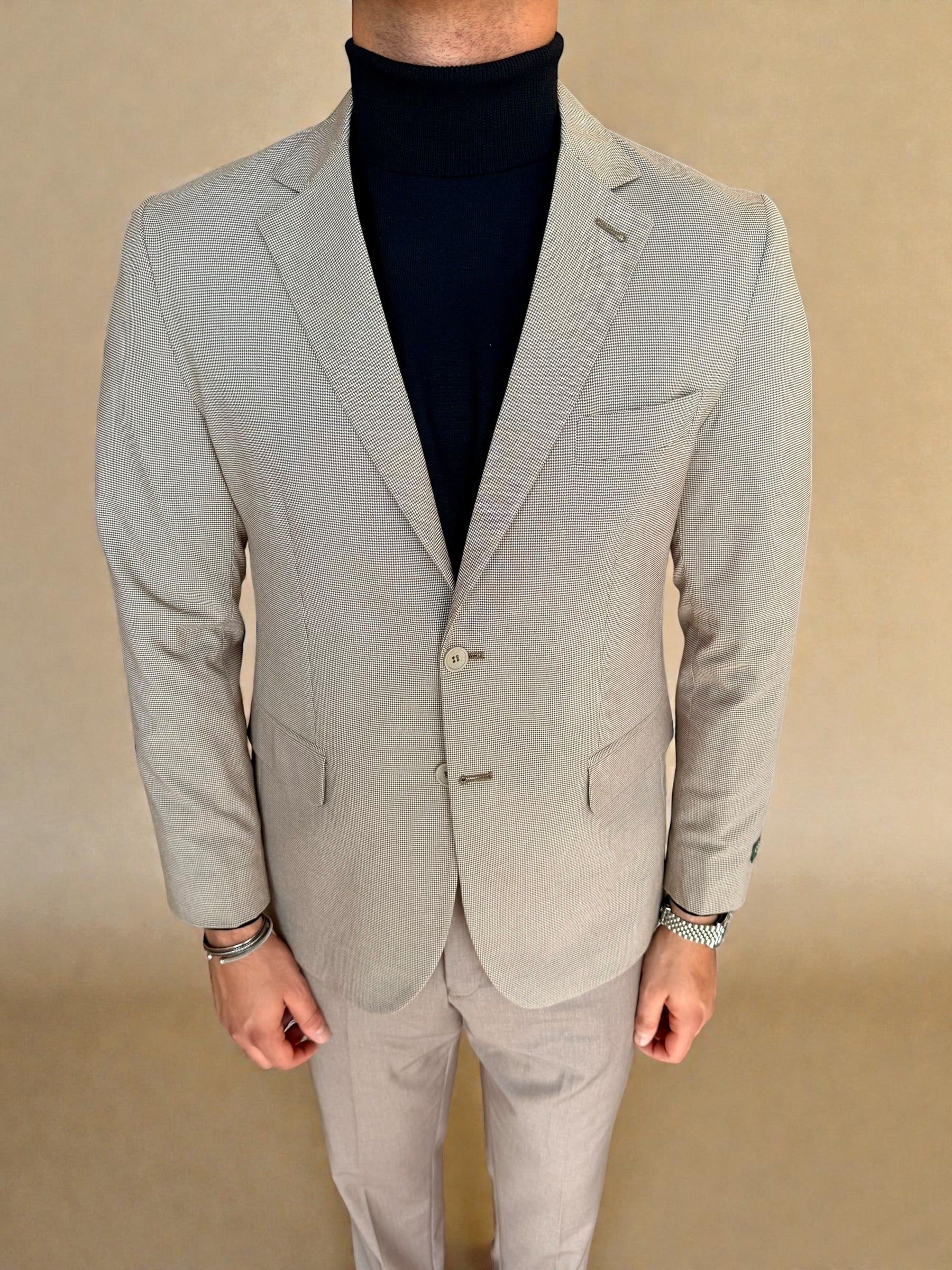 Houndstooth Tailored Blazer - Brown