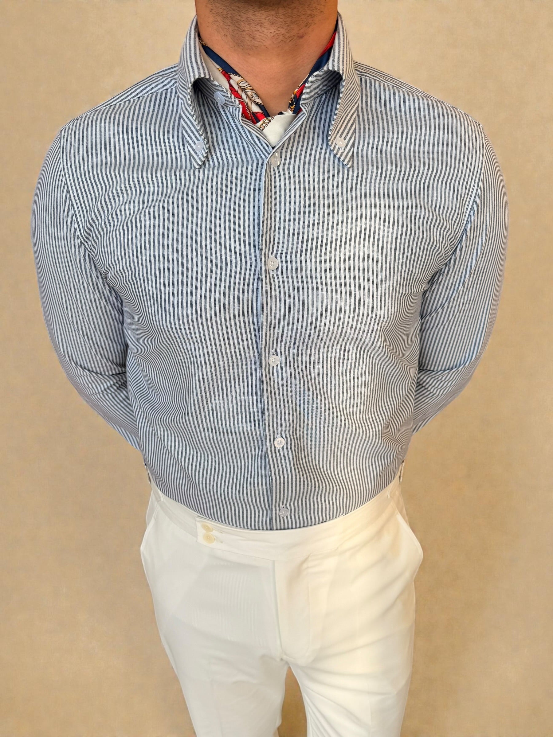 Button-Down Collar cotton Shirt – Navy striped