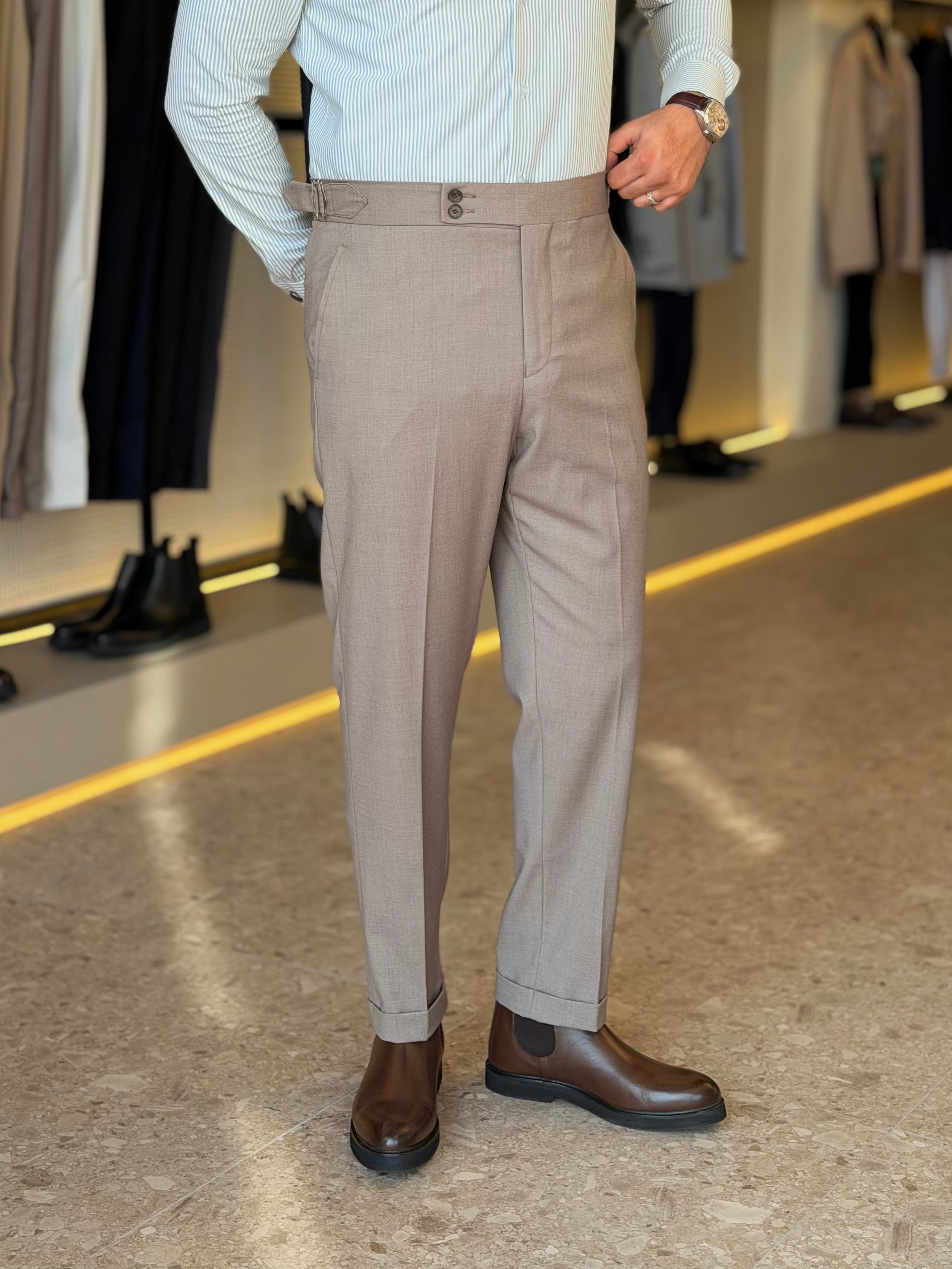Double button chino trouser - Cacao