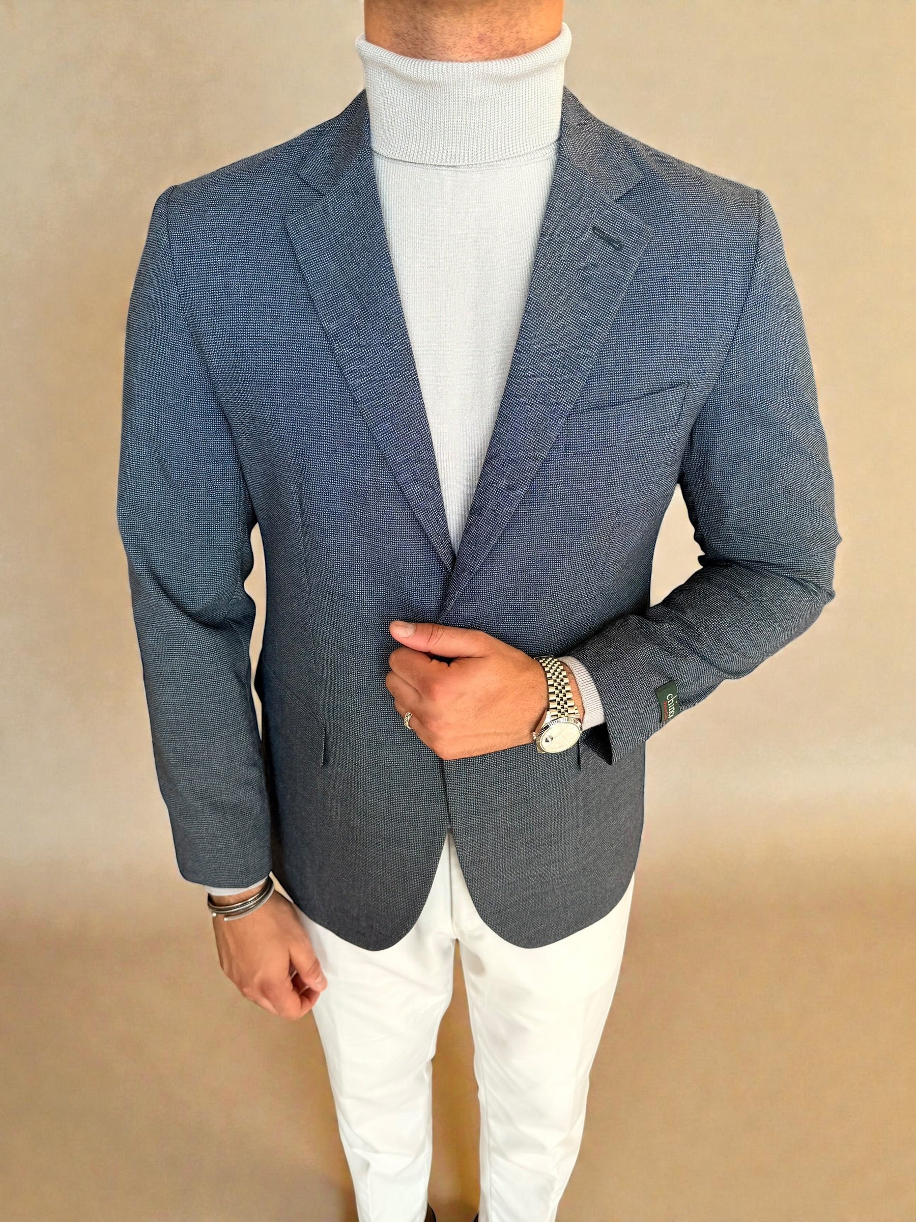 Houndstooth Tailored Blazer - Navy