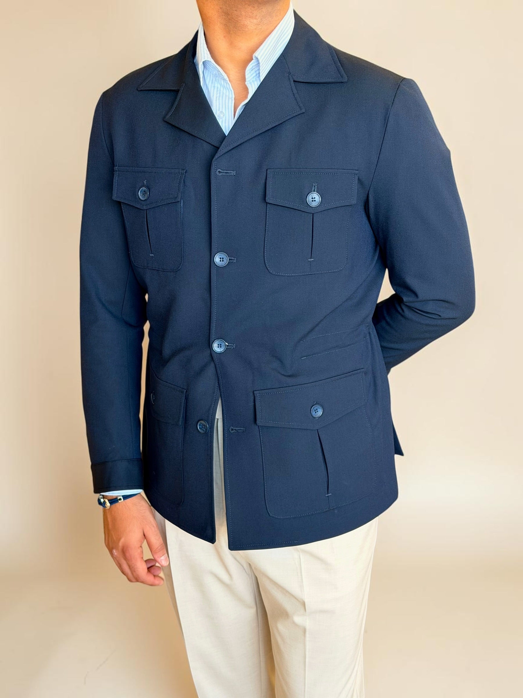 Safari hidden belt Jacket - Navy