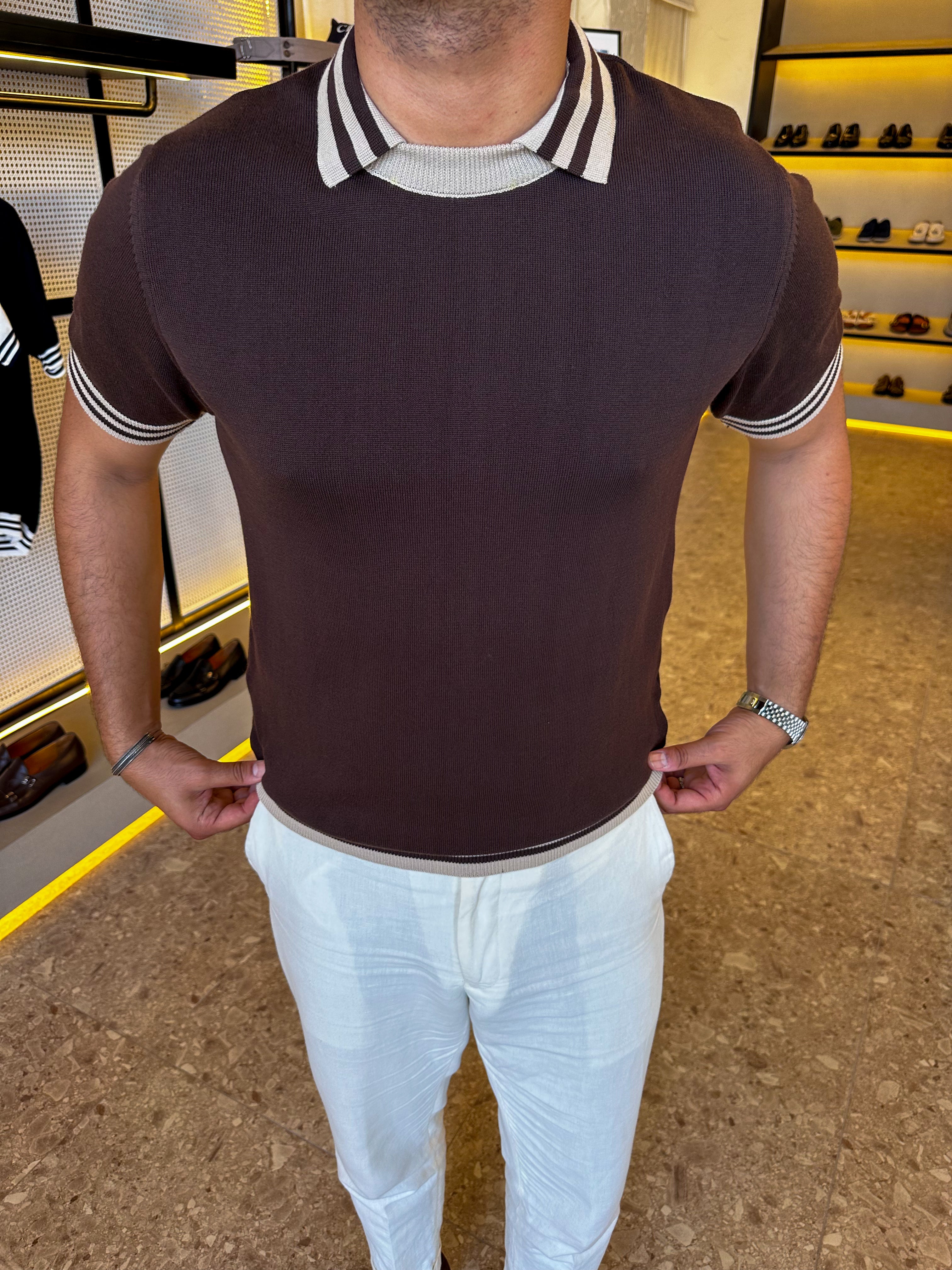 Polo round knitwear - Brown