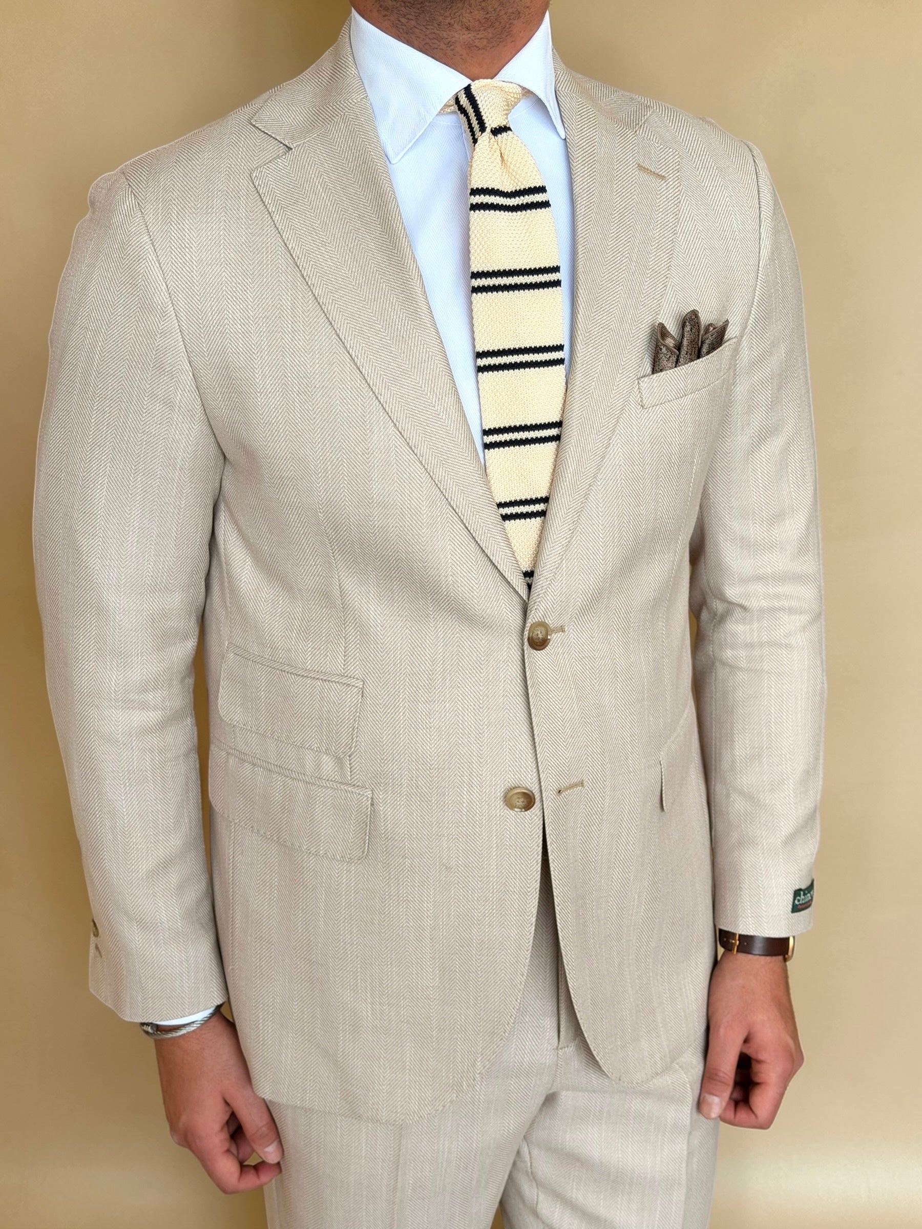 Herringbone notch suit - beige