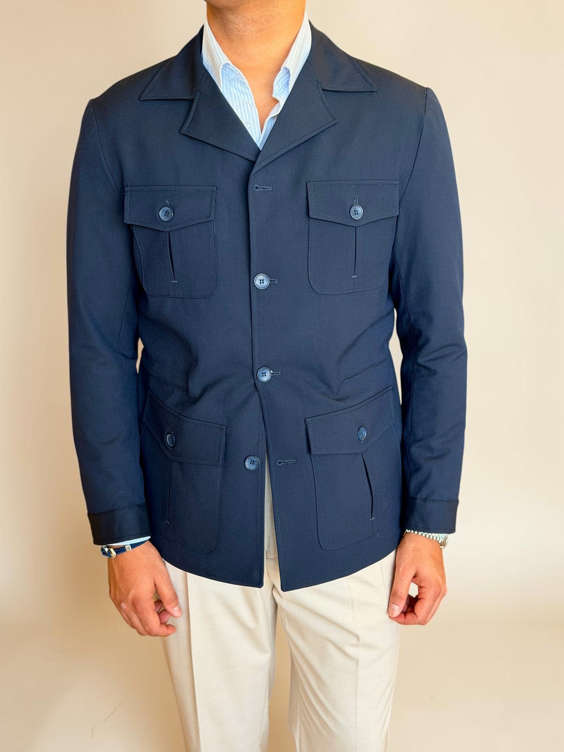 Safari hidden belt Jacket - Navy