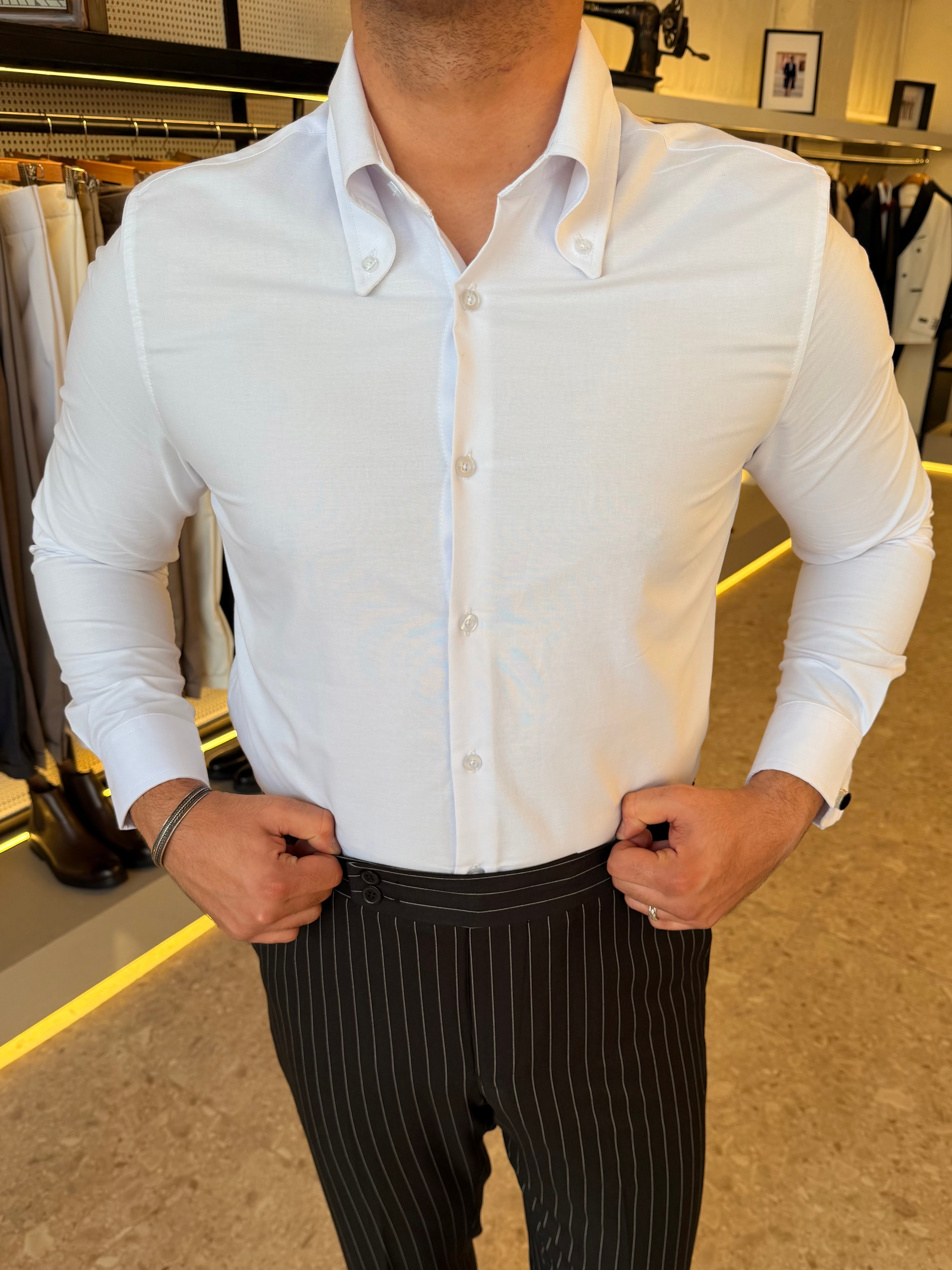 Button-Down Collar cotton Shirt – White