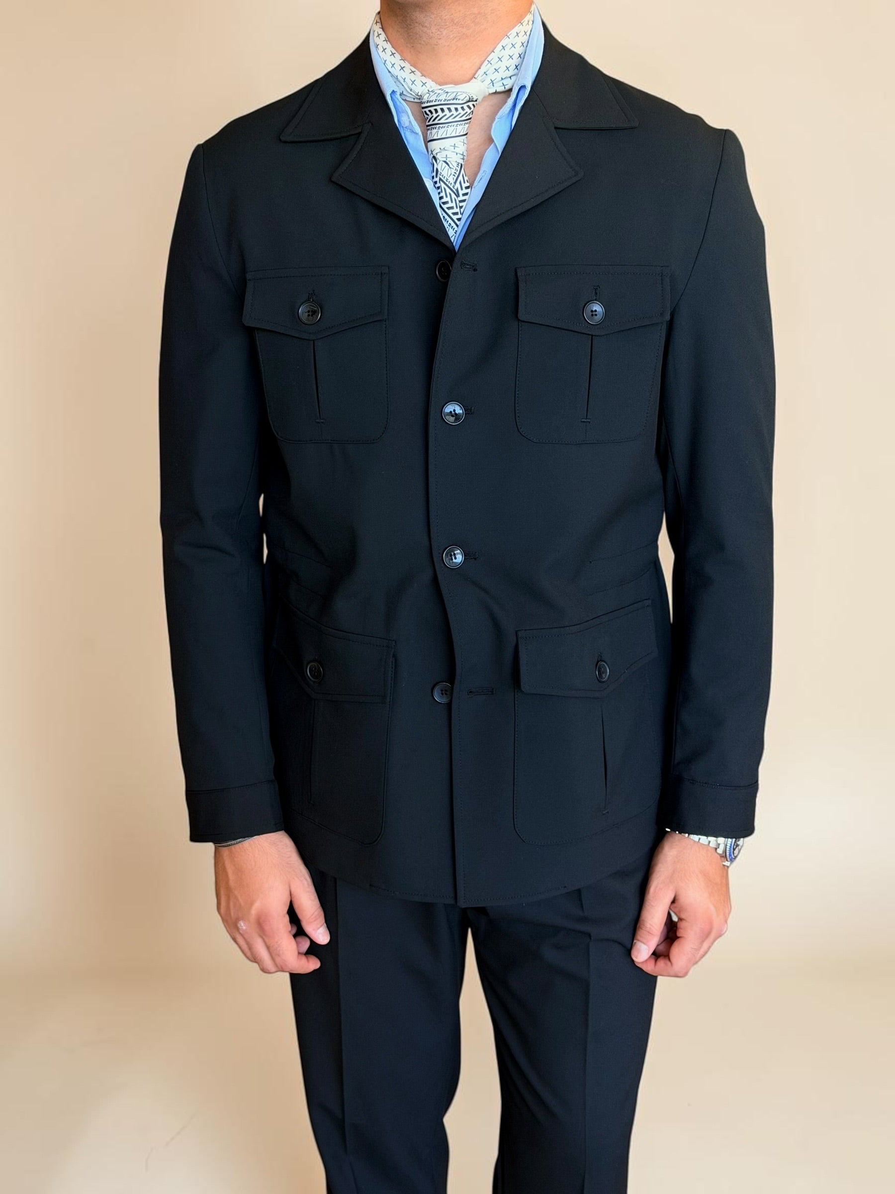 Safari hidden belt Jacket - Black