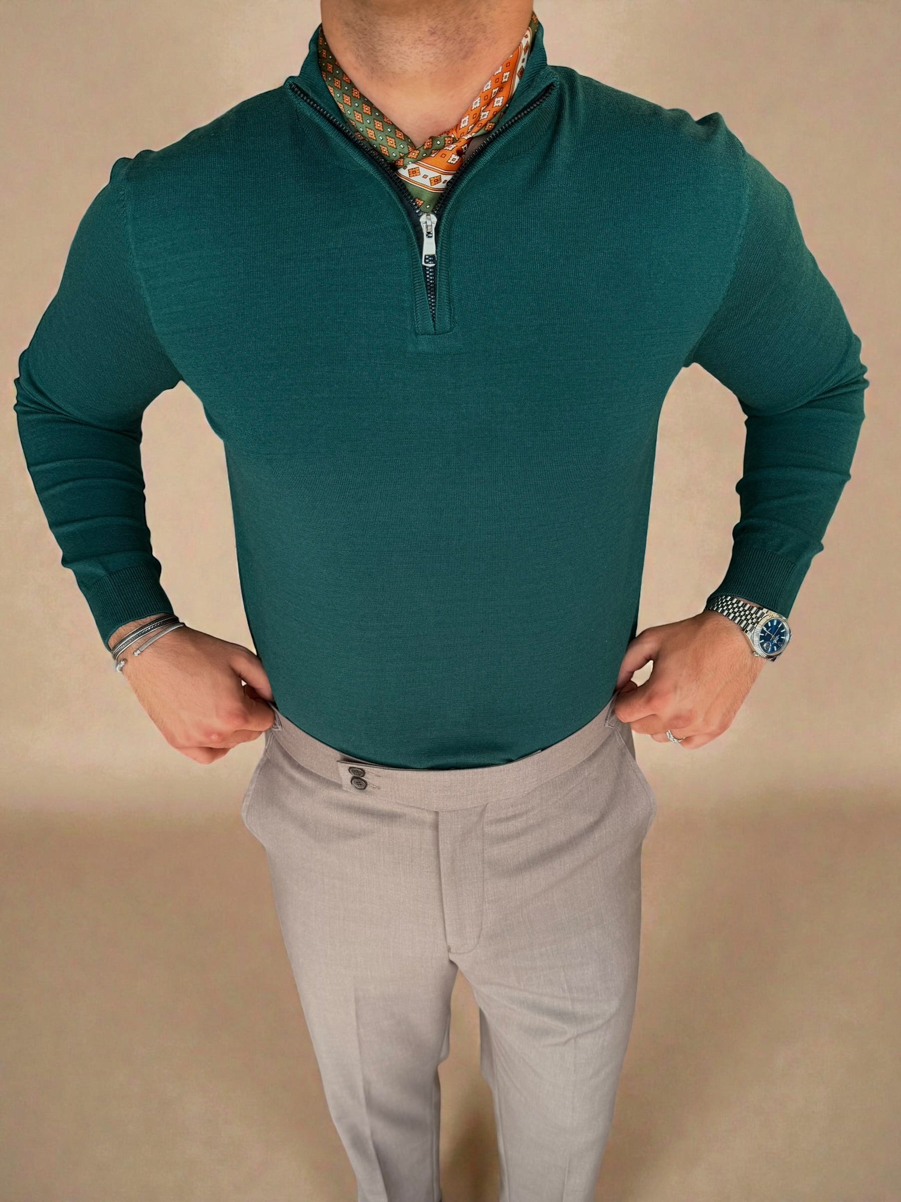 Knitwear Quarter zipper - Green