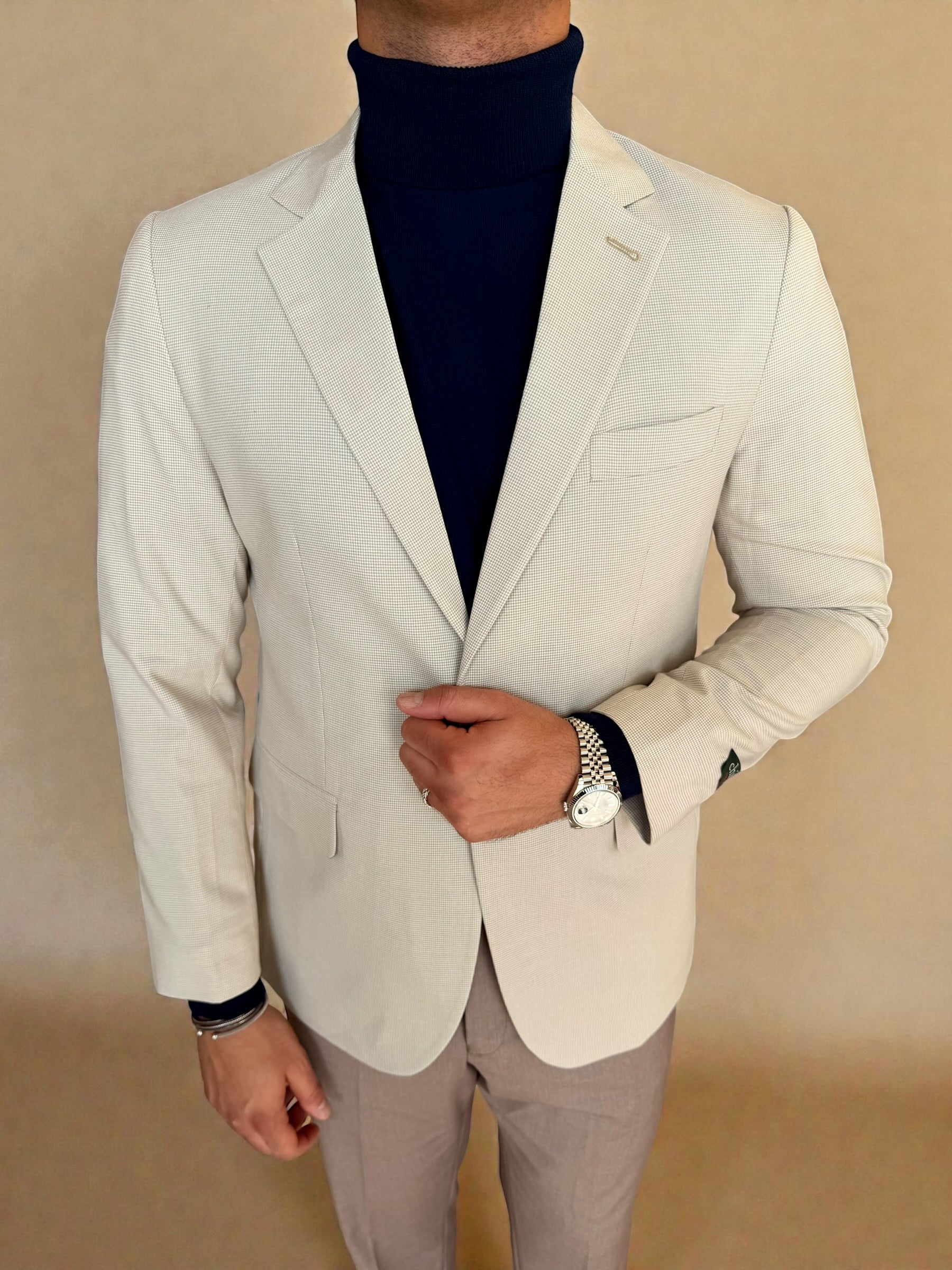 Houndstooth Tailored Blazer - Beige