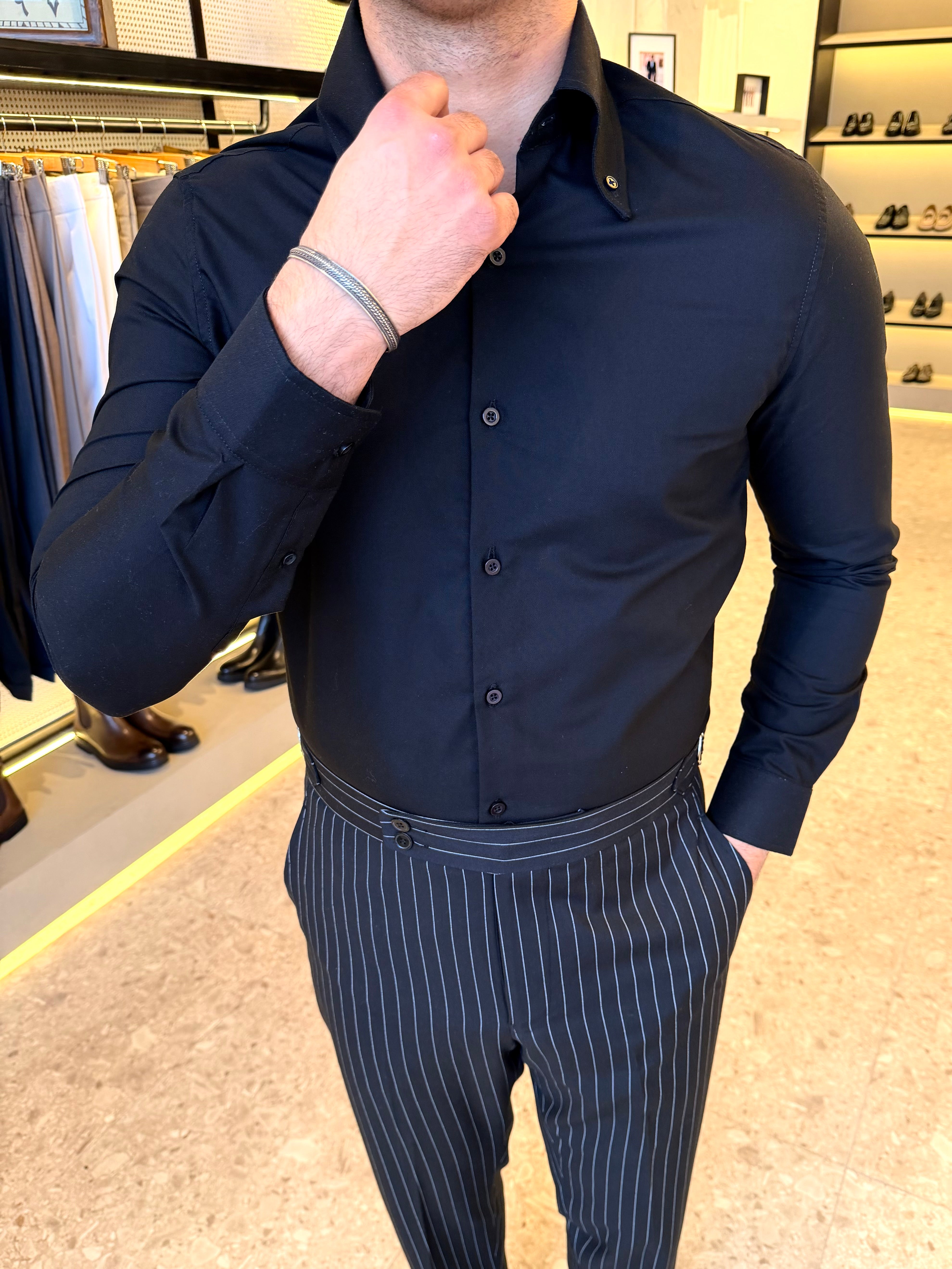 Button-Down Collar cotton Shirt – Black