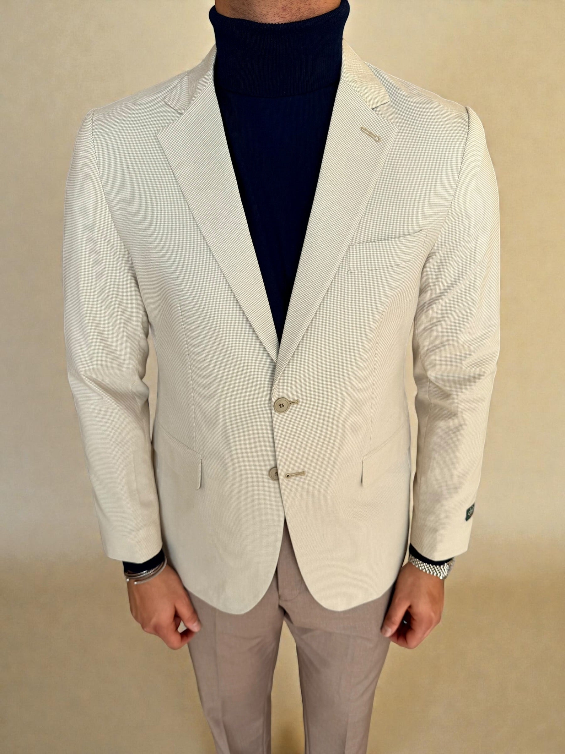 Houndstooth Tailored Blazer - Beige