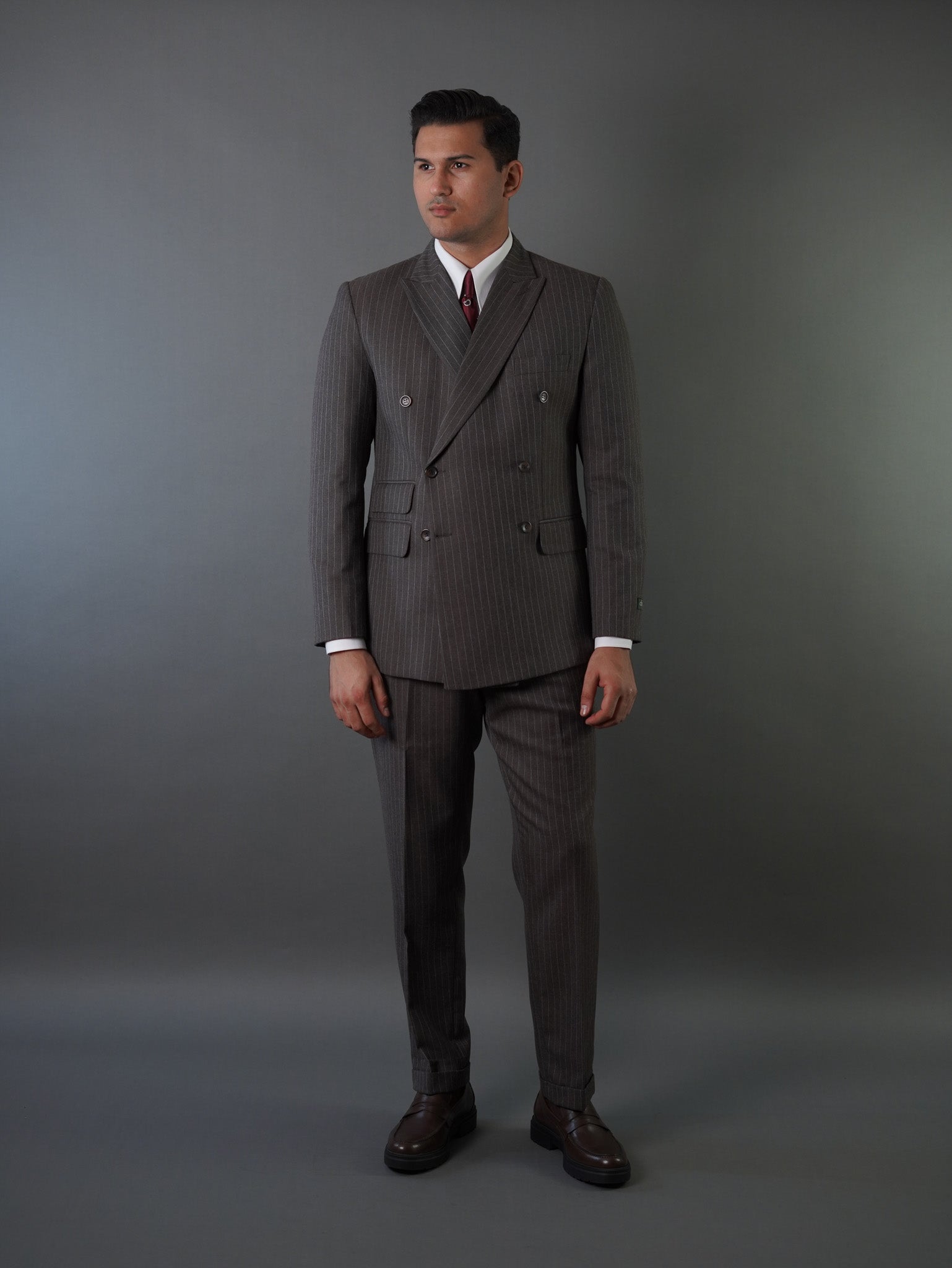 Double breasted suit - brown striped