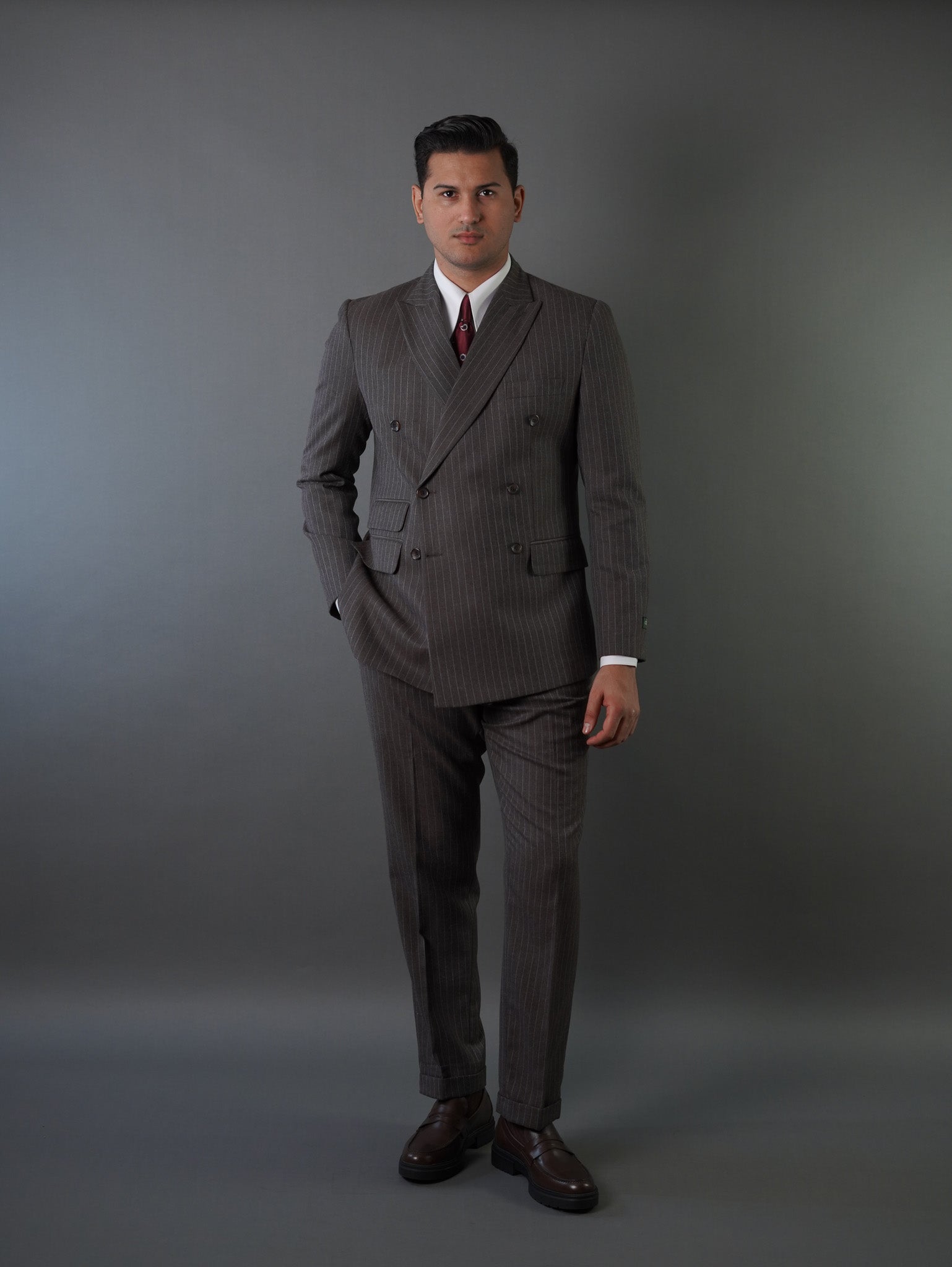 Double breasted suit - brown striped