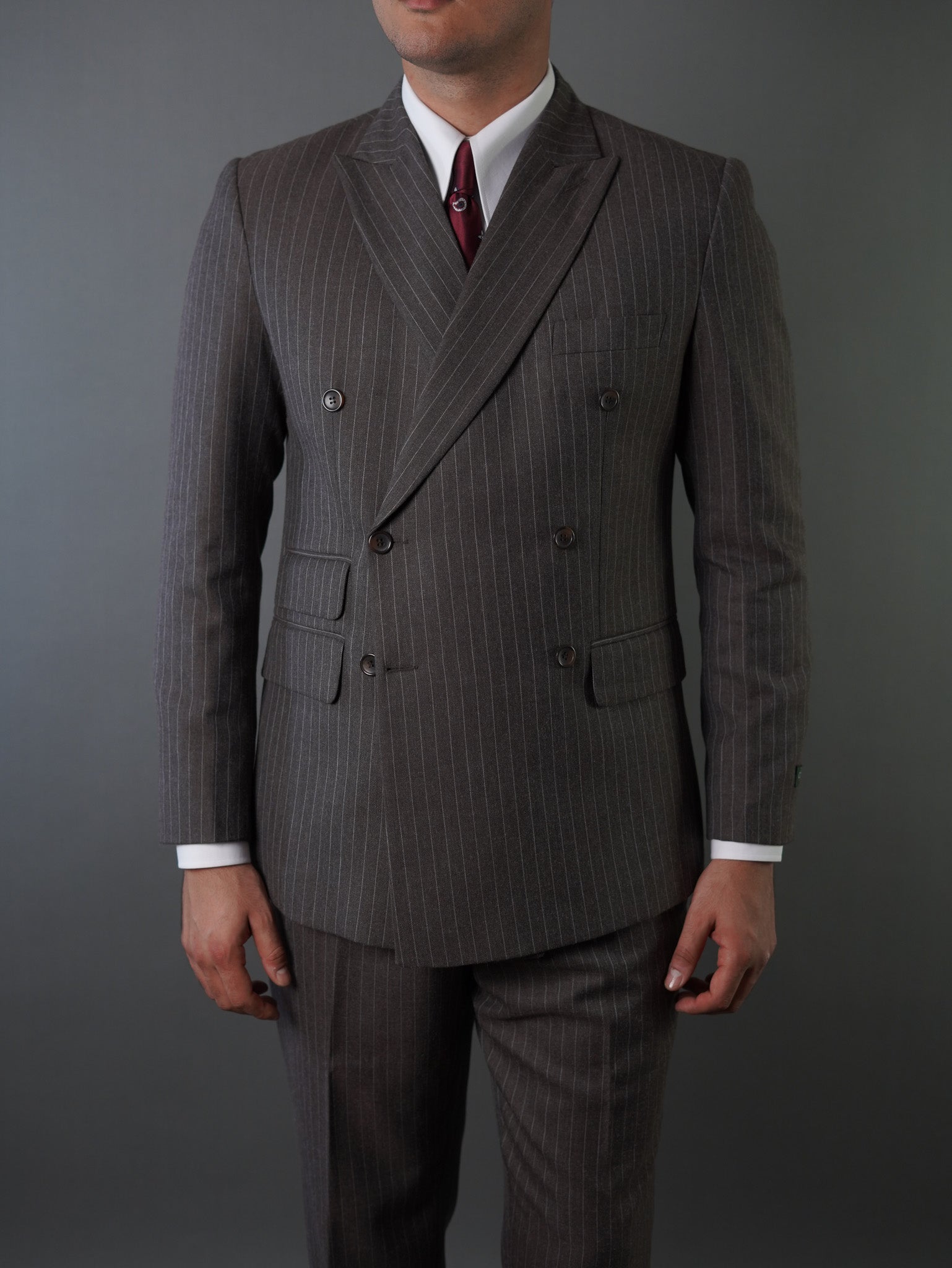 Double breasted suit - brown striped