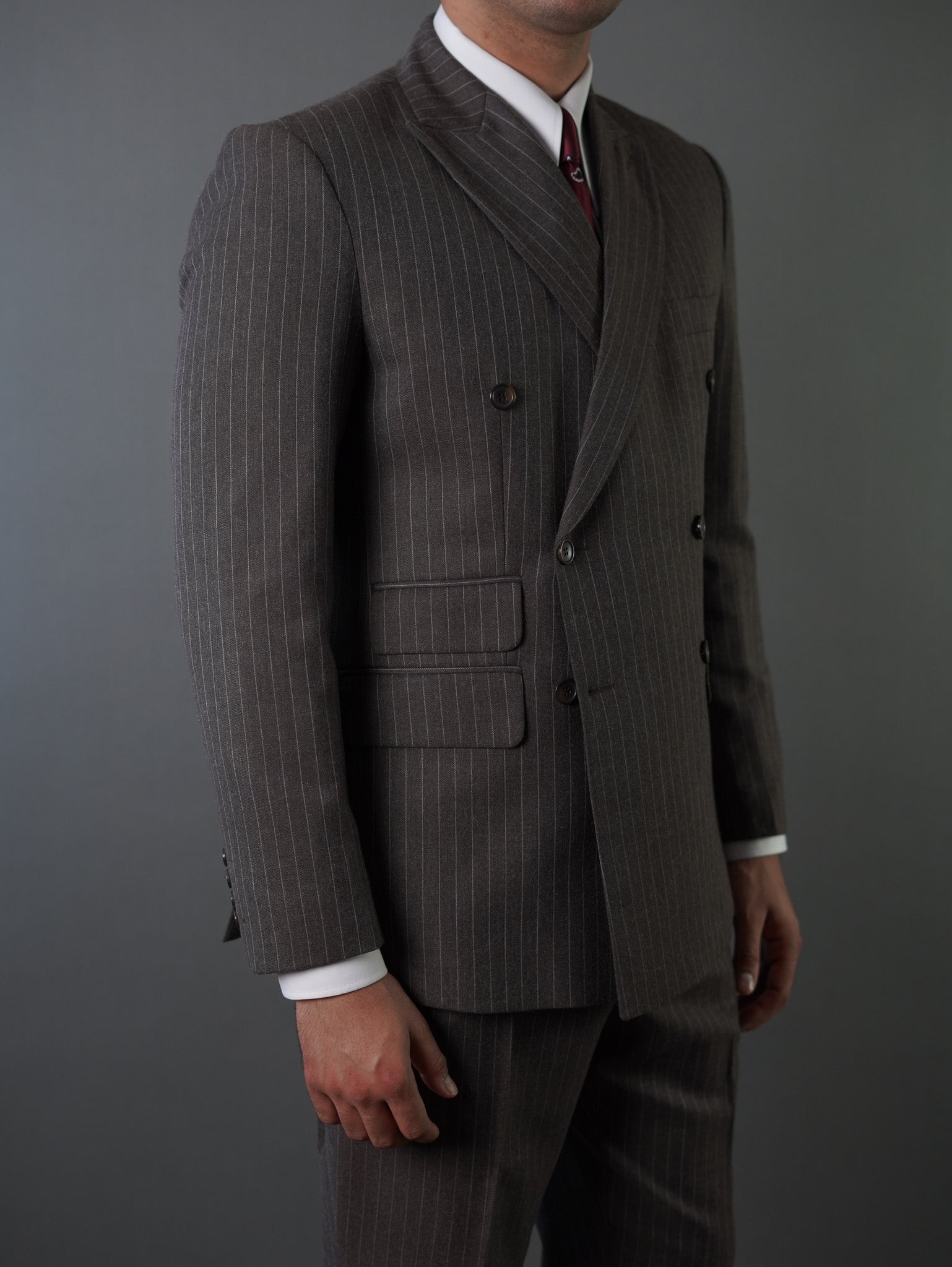 Double breasted suit - brown striped