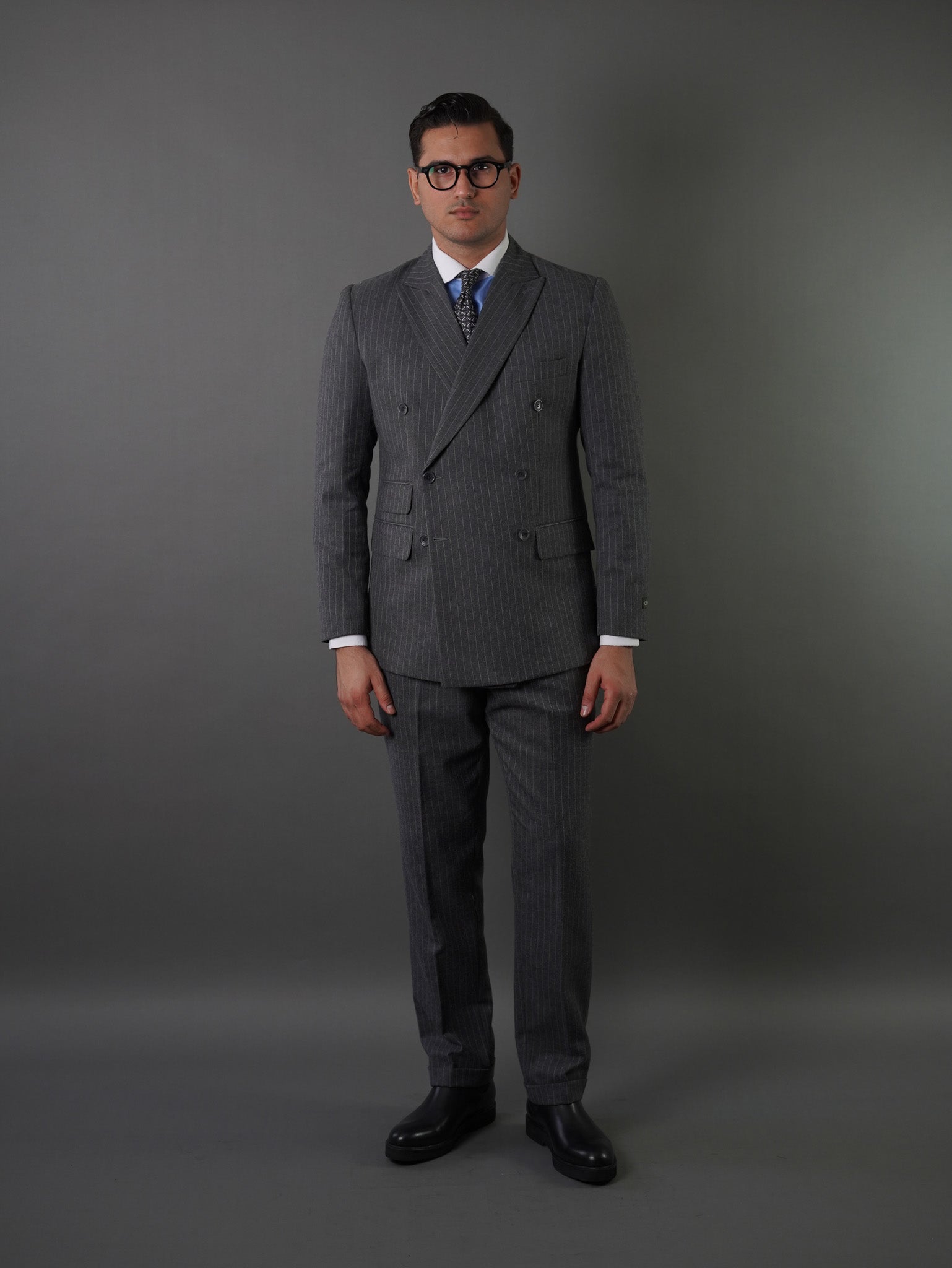 Double breasted suit - gray striped