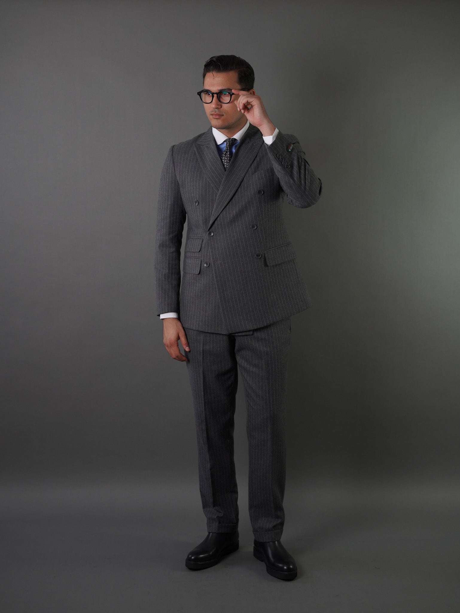 Double breasted suit - gray striped