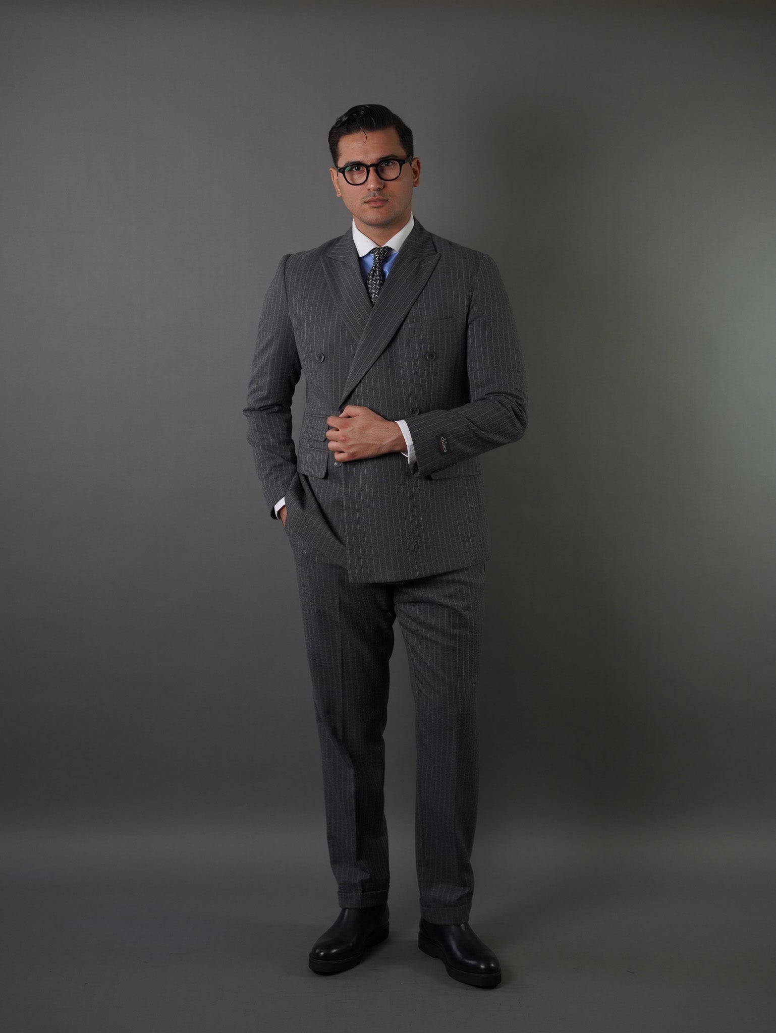 Double breasted suit - gray striped