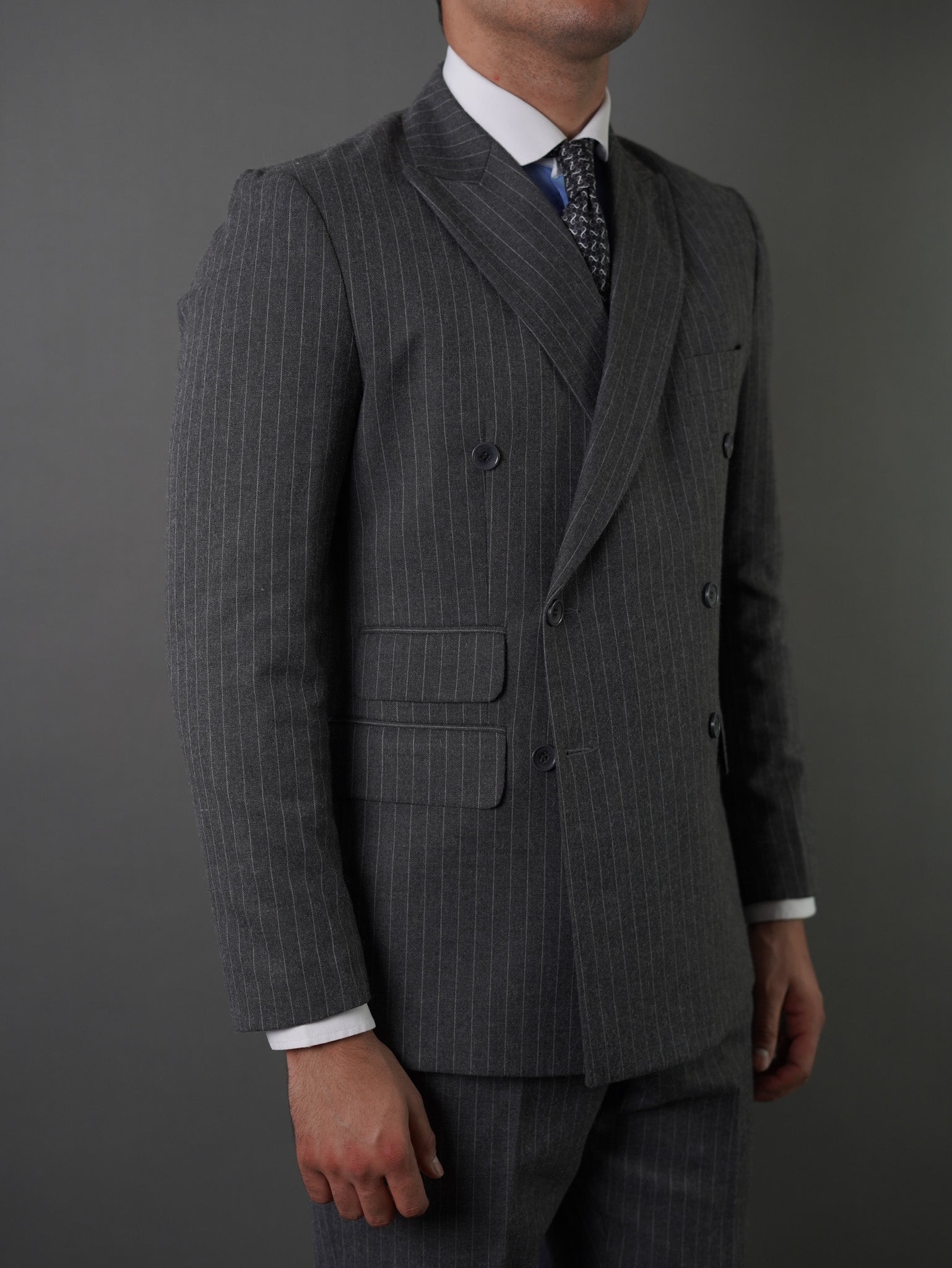 Double breasted suit - gray striped