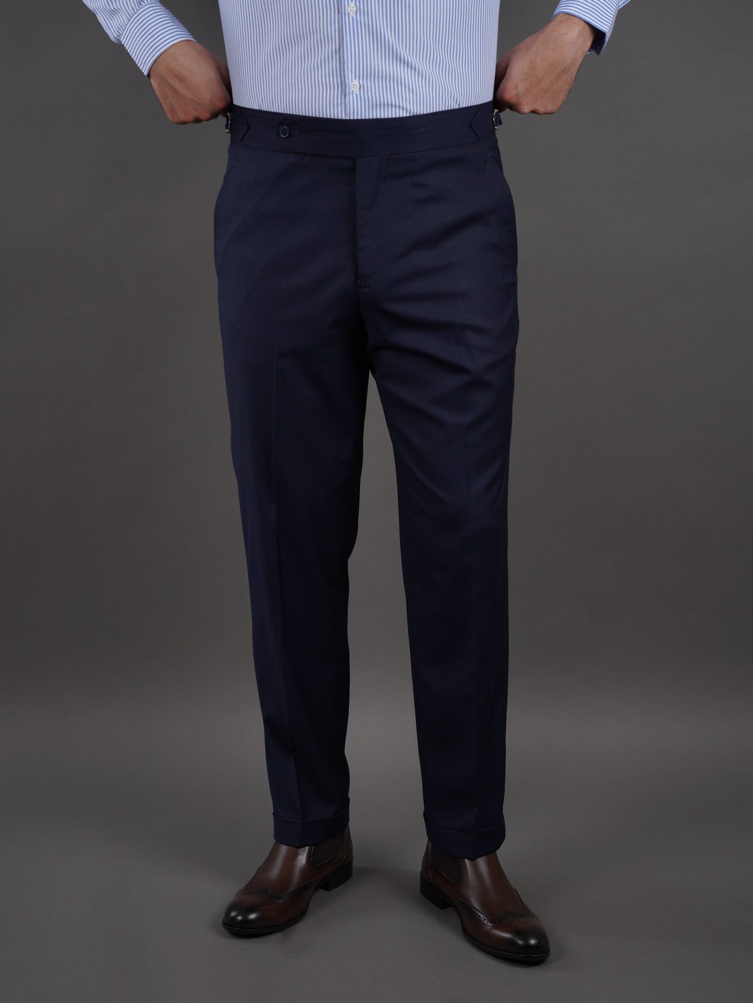 slim fit chino high waist trousers - navy