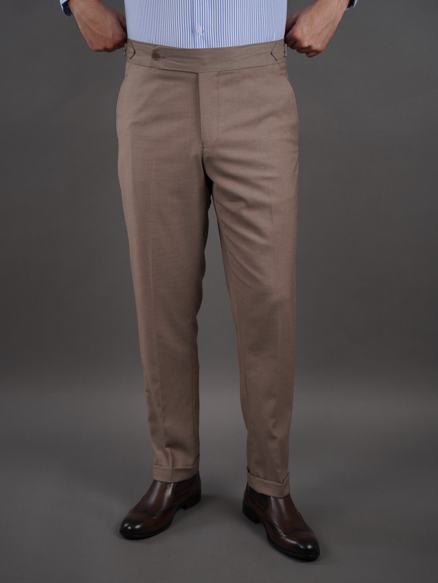 slim fit chino high waist trousers - CACAO