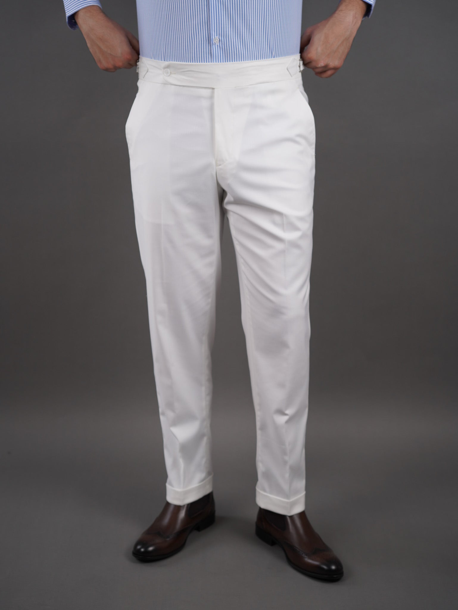 slim fit chino high waist trousers - OFF WHITE