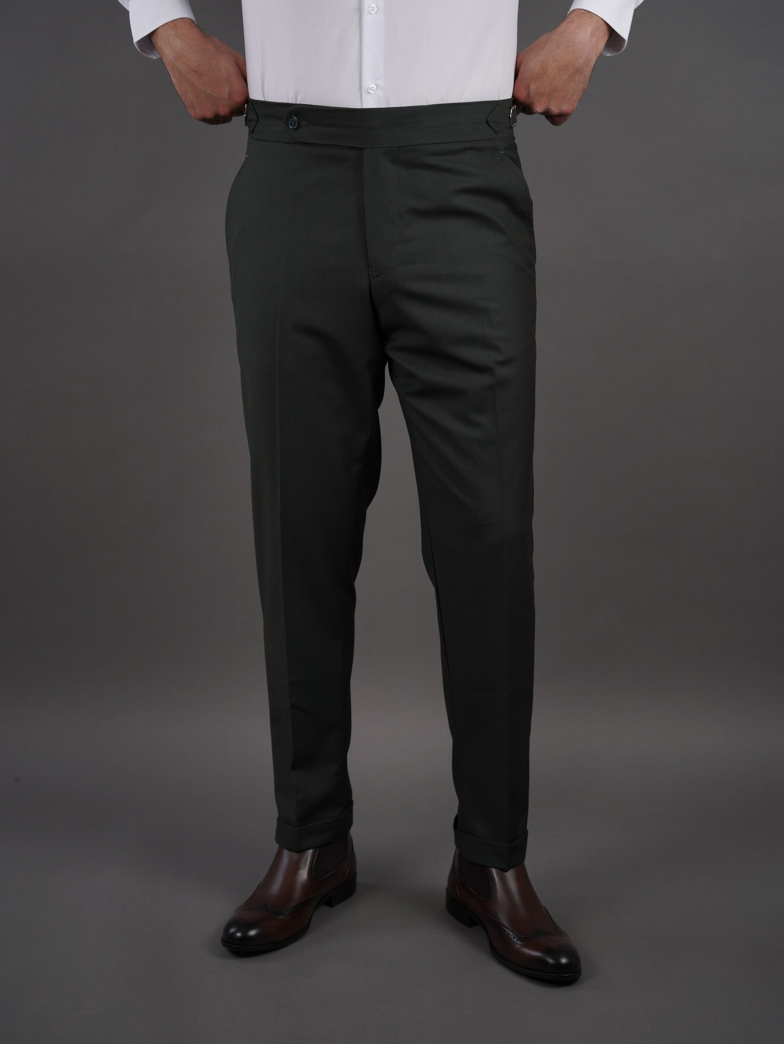 slim fit chino high waist trousers - olive