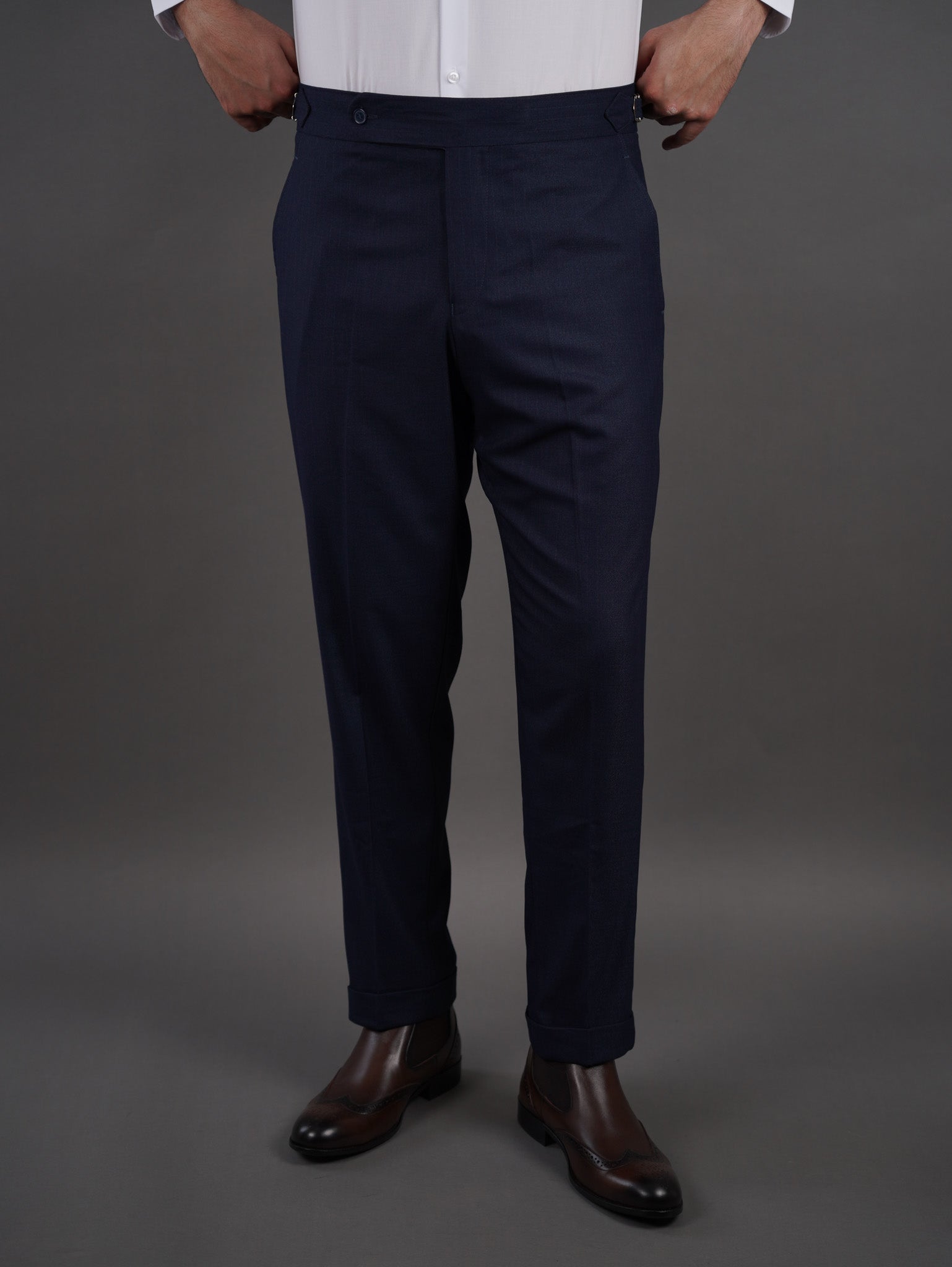 slim fit chino high waist trousers - NAVY S