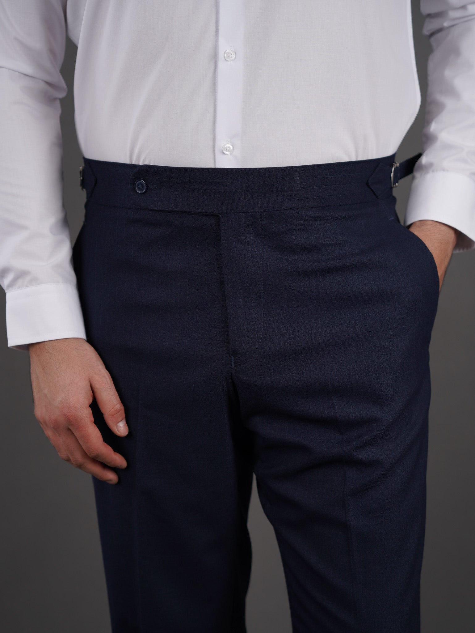 slim fit chino high waist trousers - NAVY S
