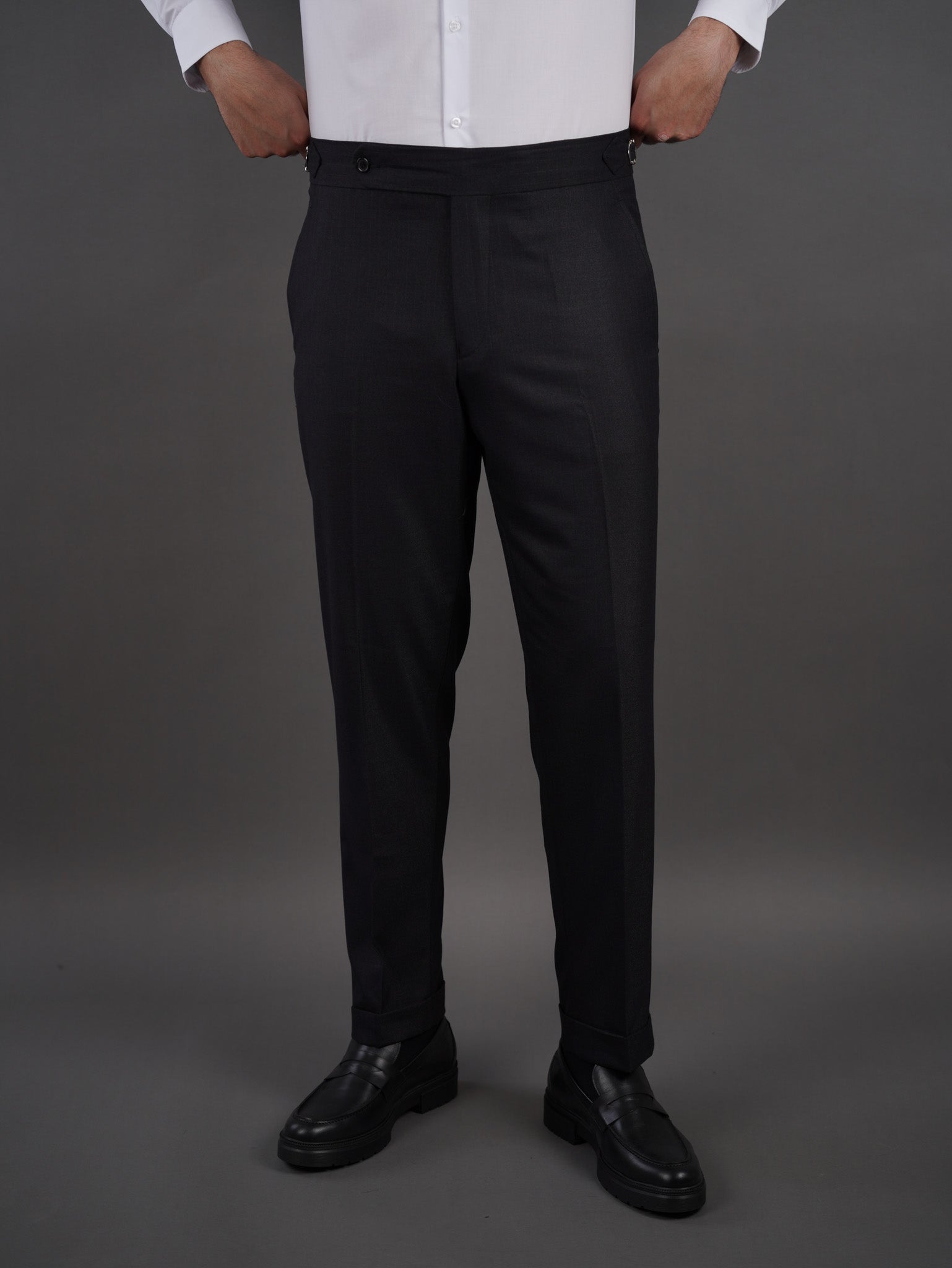 slim fit chino high waist trousers - BLACK