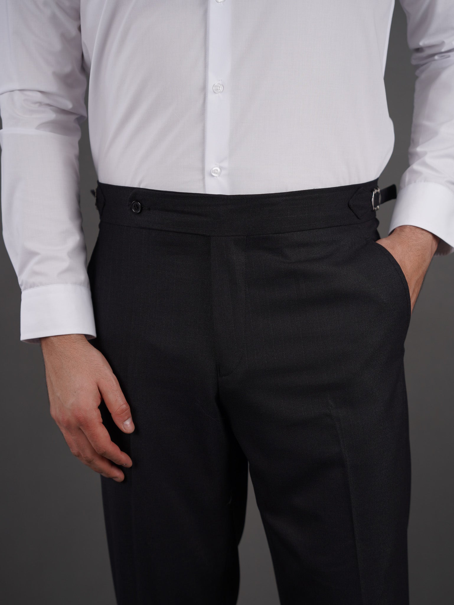 slim fit chino high waist trousers - BLACK