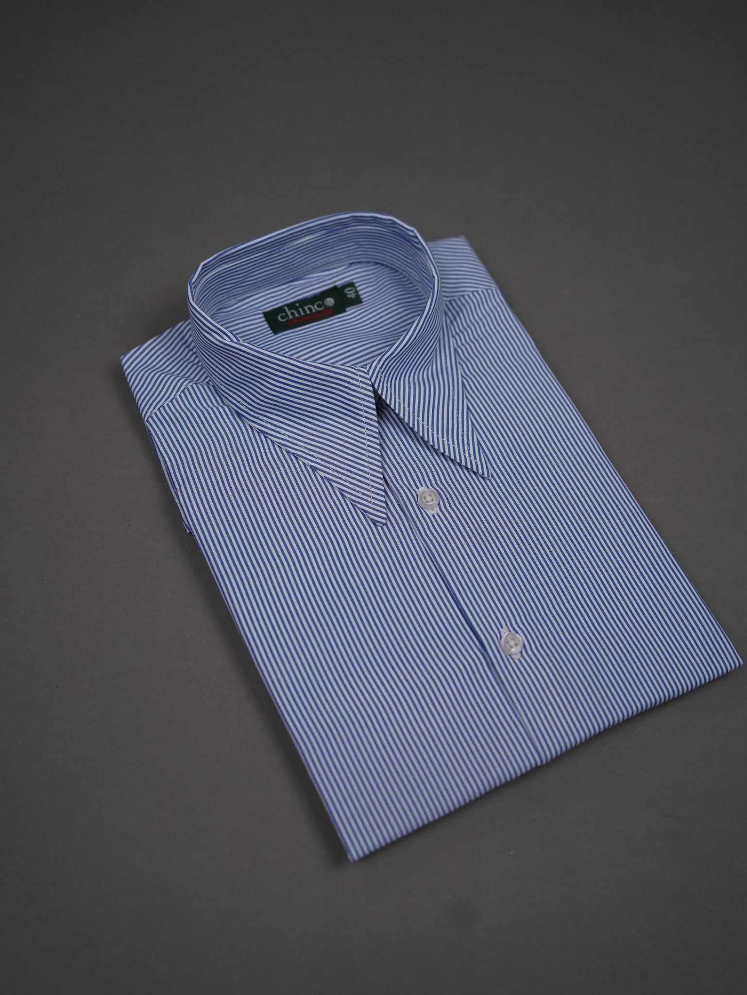 slim fit Long Point collar classic chemis - NAVY STRIPED