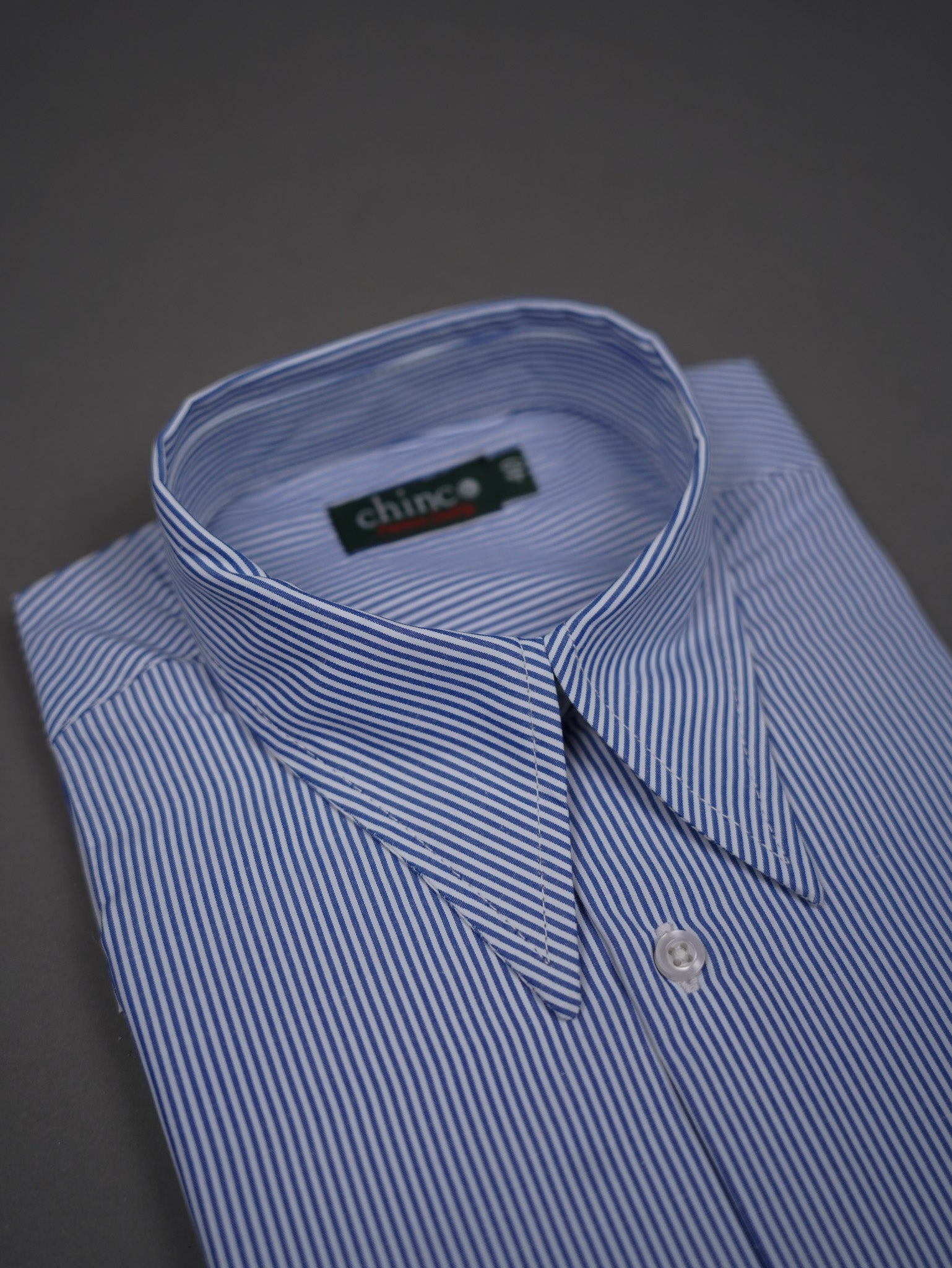 slim fit Long Point collar classic chemis - NAVY STRIPED