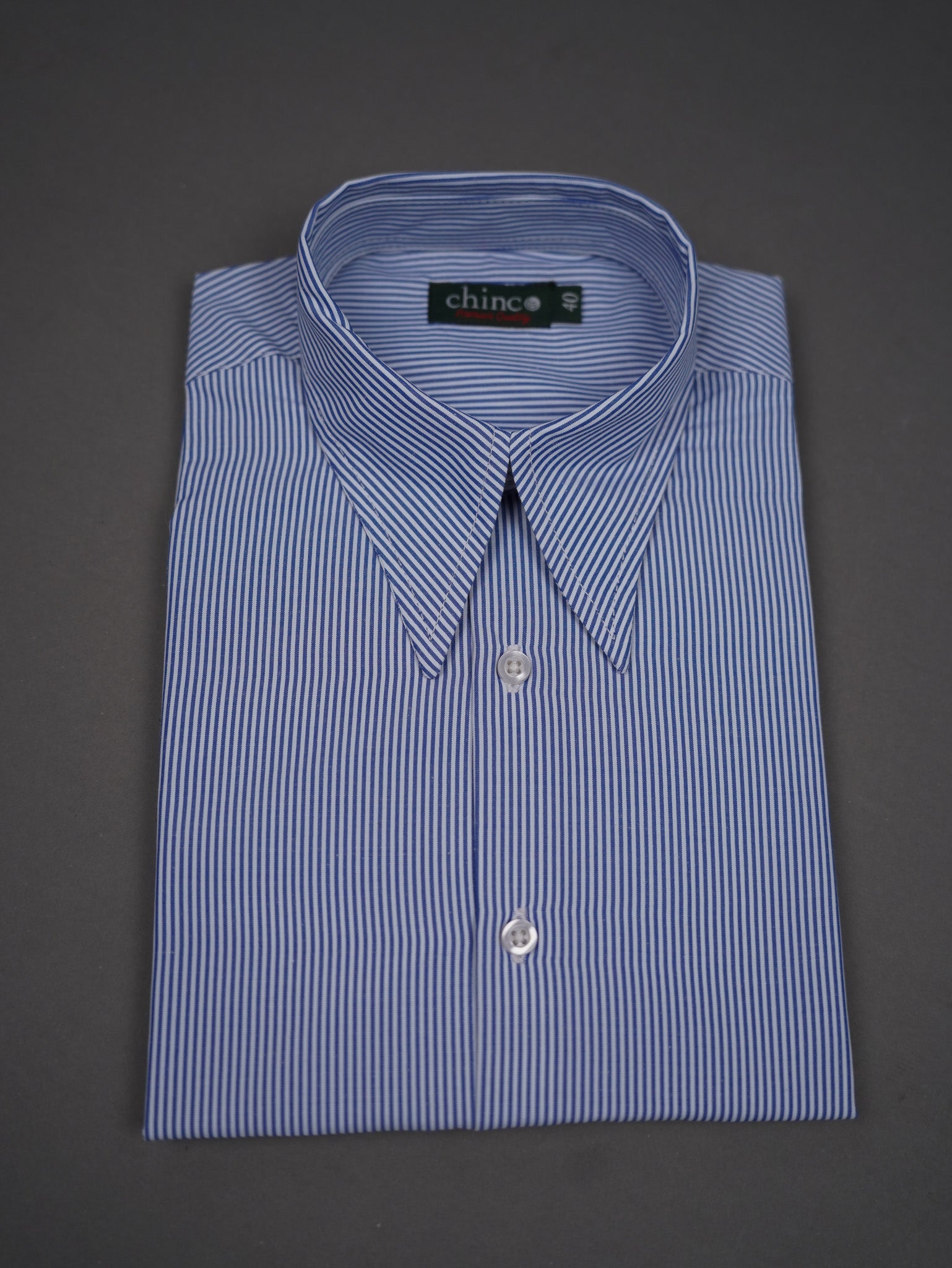 slim fit Long Point collar classic chemis - NAVY STRIPED