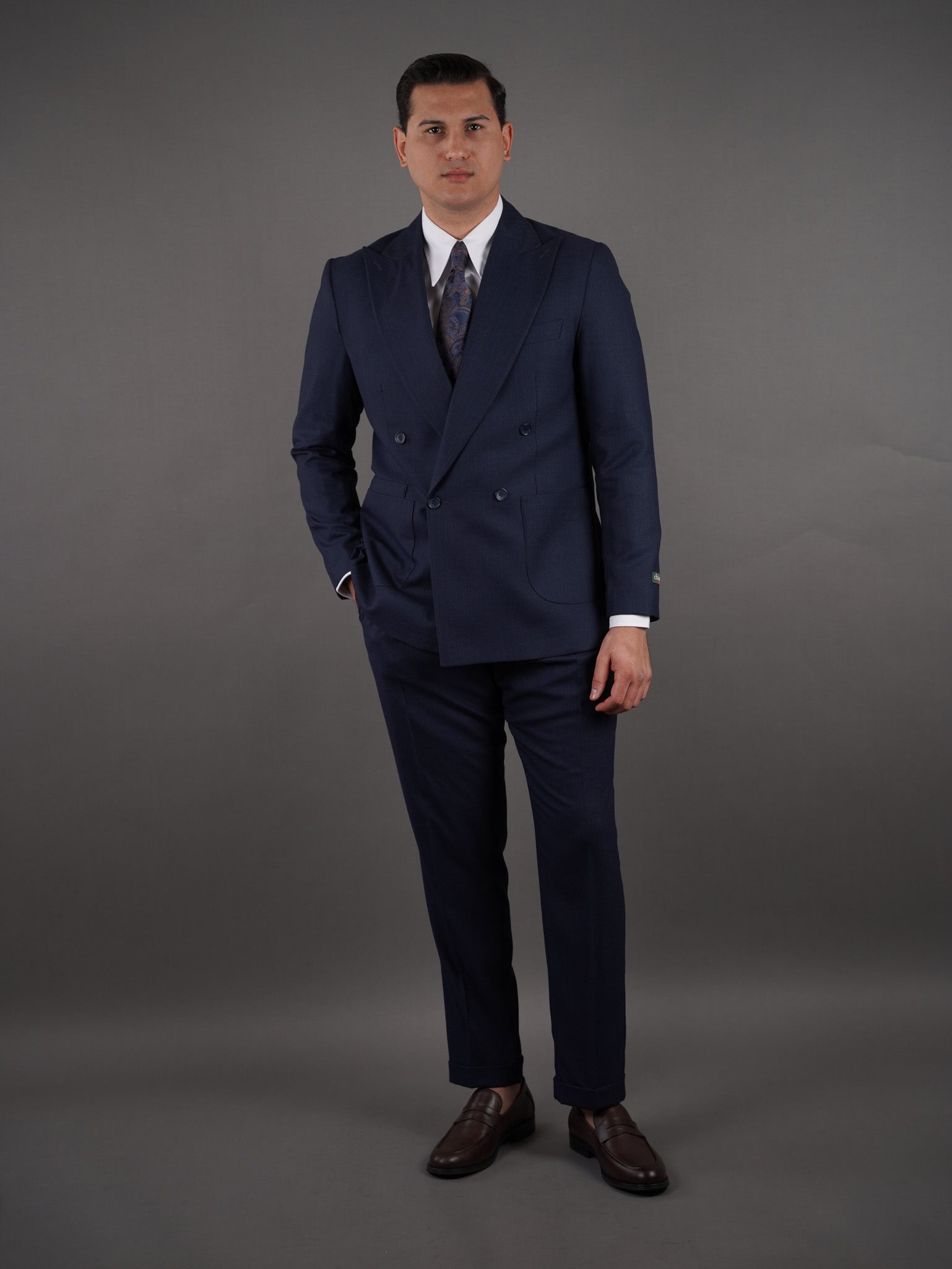Four-Button Double-Breasted suit - navy striped
