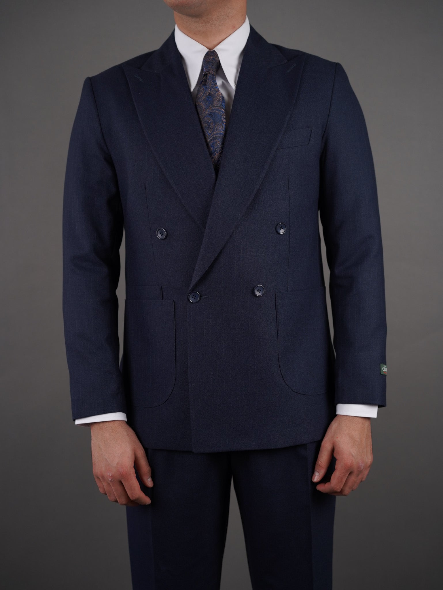 Four-Button Double-Breasted suit - navy striped