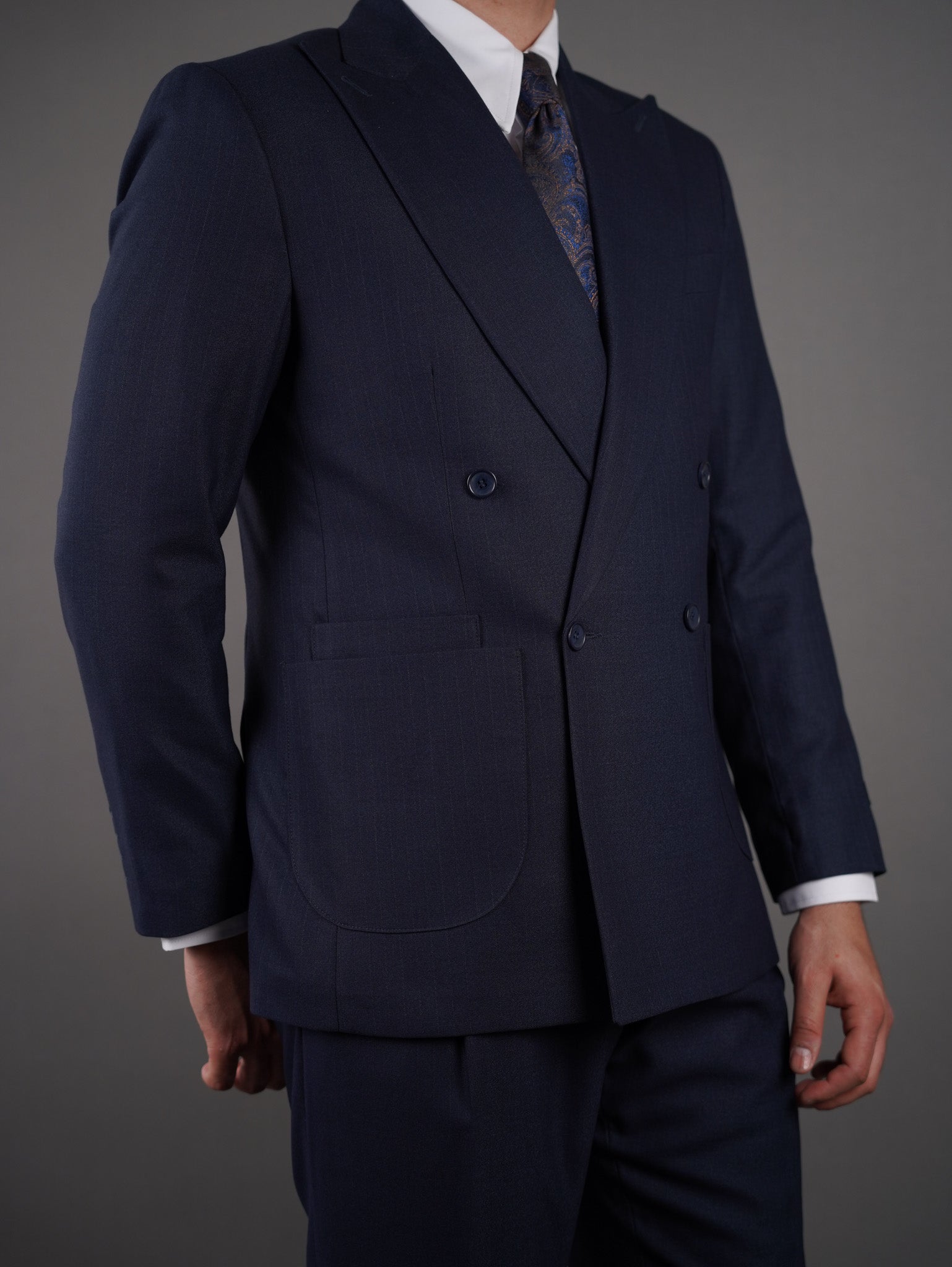 Four-Button Double-Breasted suit - navy striped