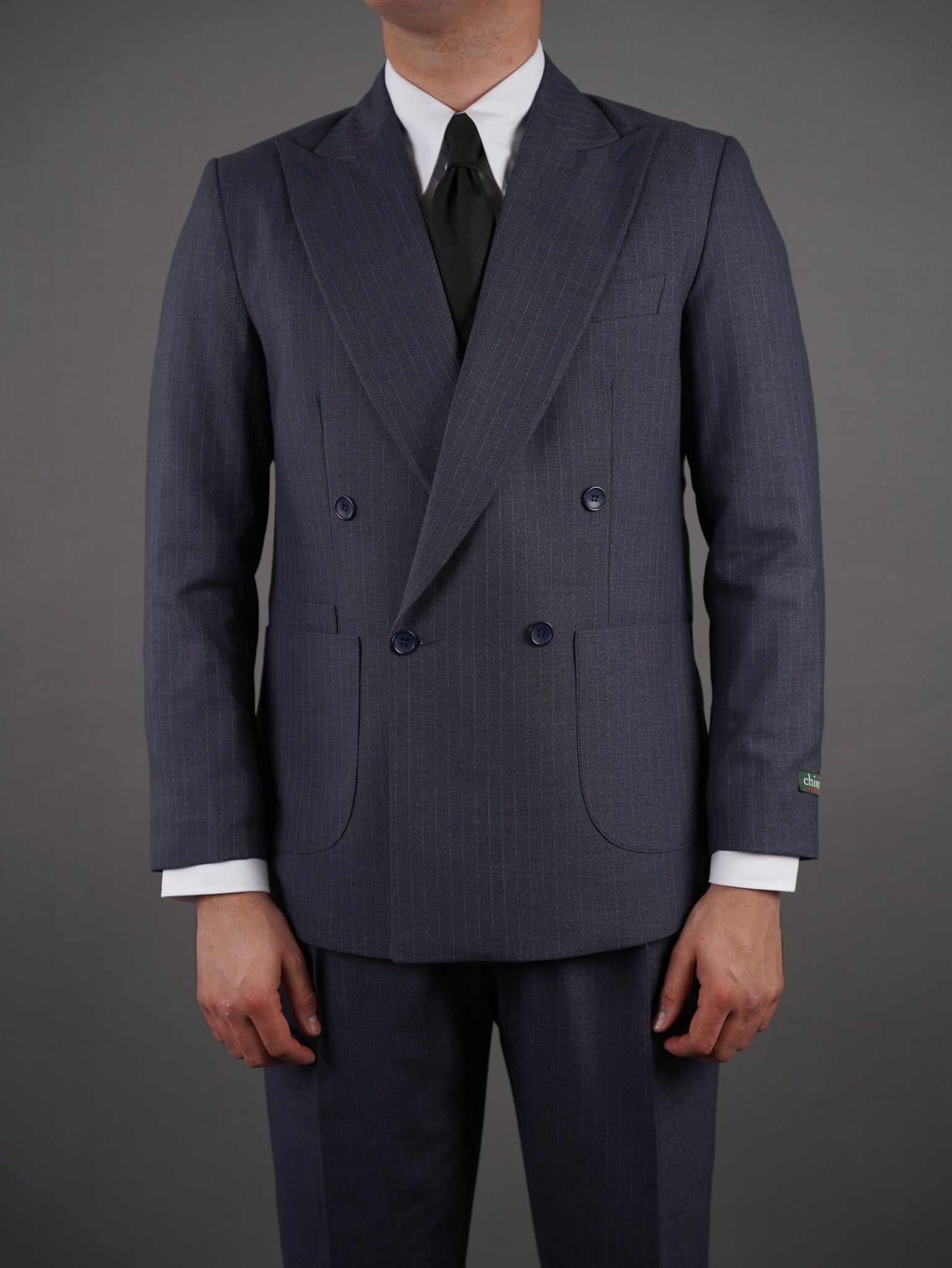 Four-Button Double-Breasted suit - gray striped