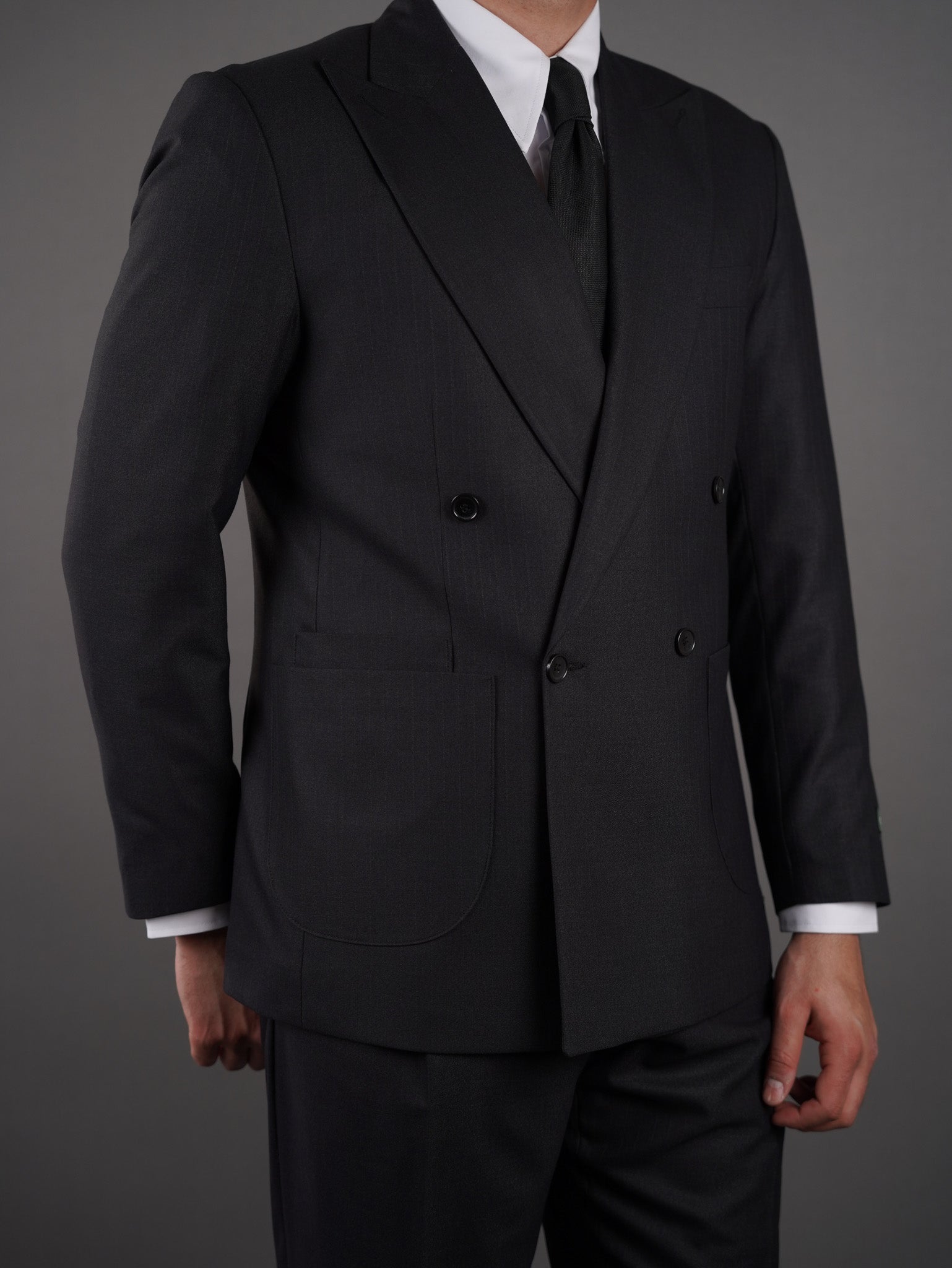 Four-Button Double-Breasted suit - black striped