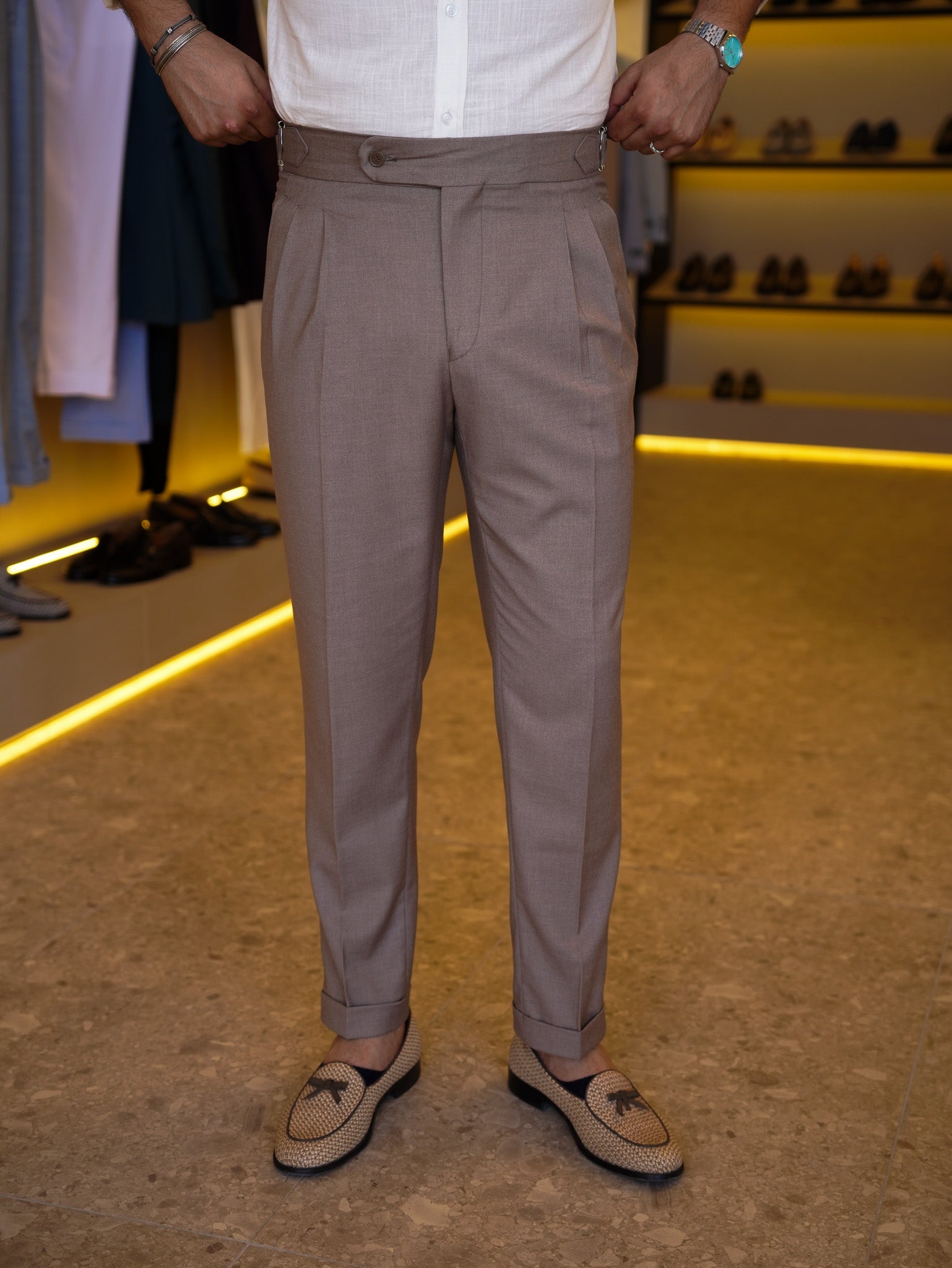 one button hight waist gurkha trousers- Cacao