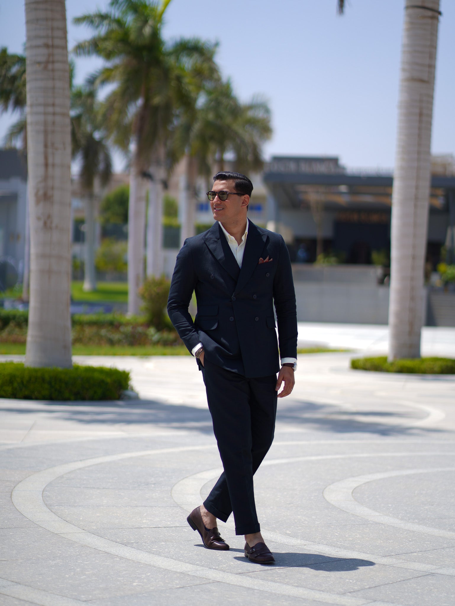 Pure linen double breasted suit - navy