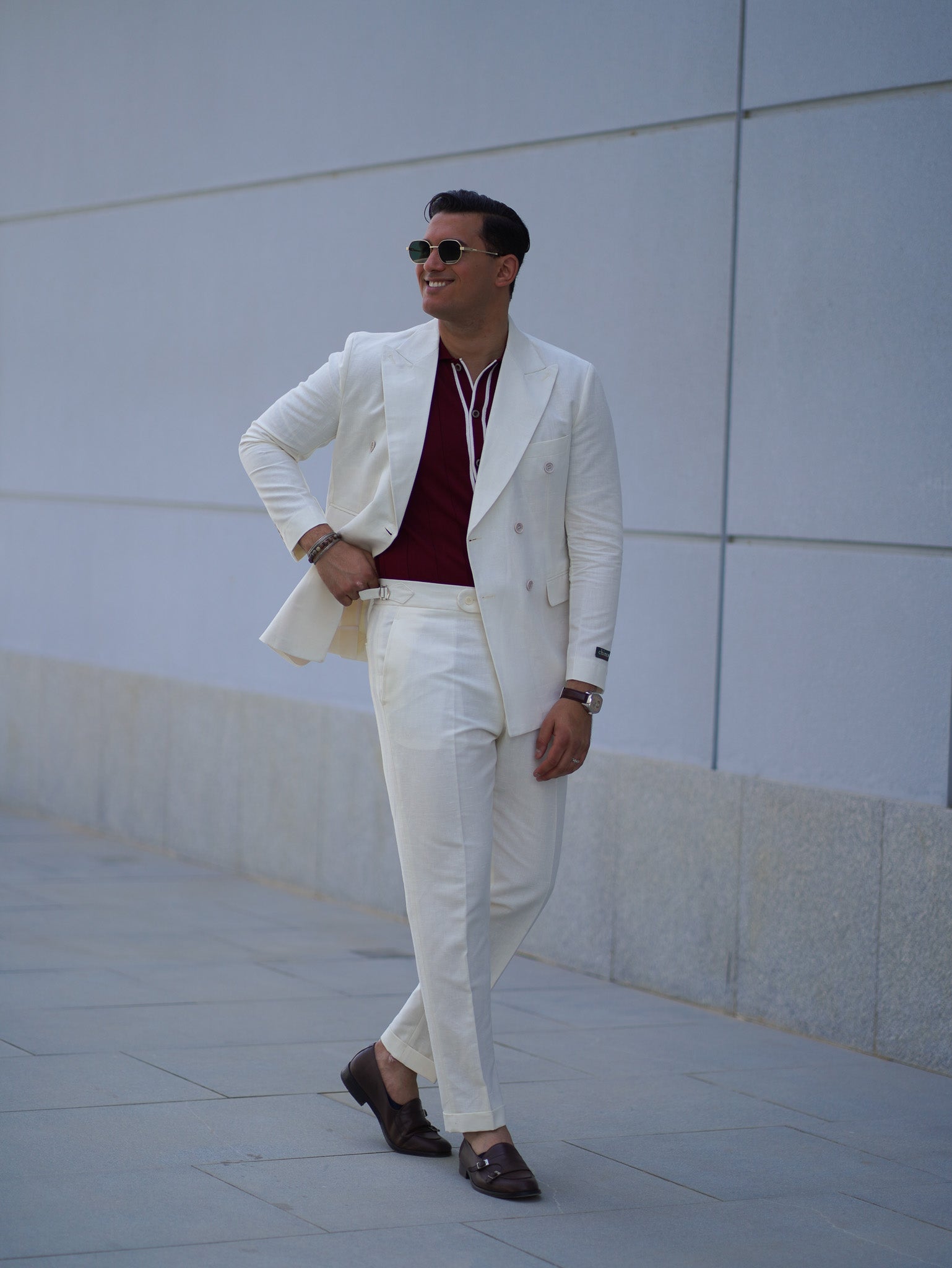 Pure linen double breasted suit - off white