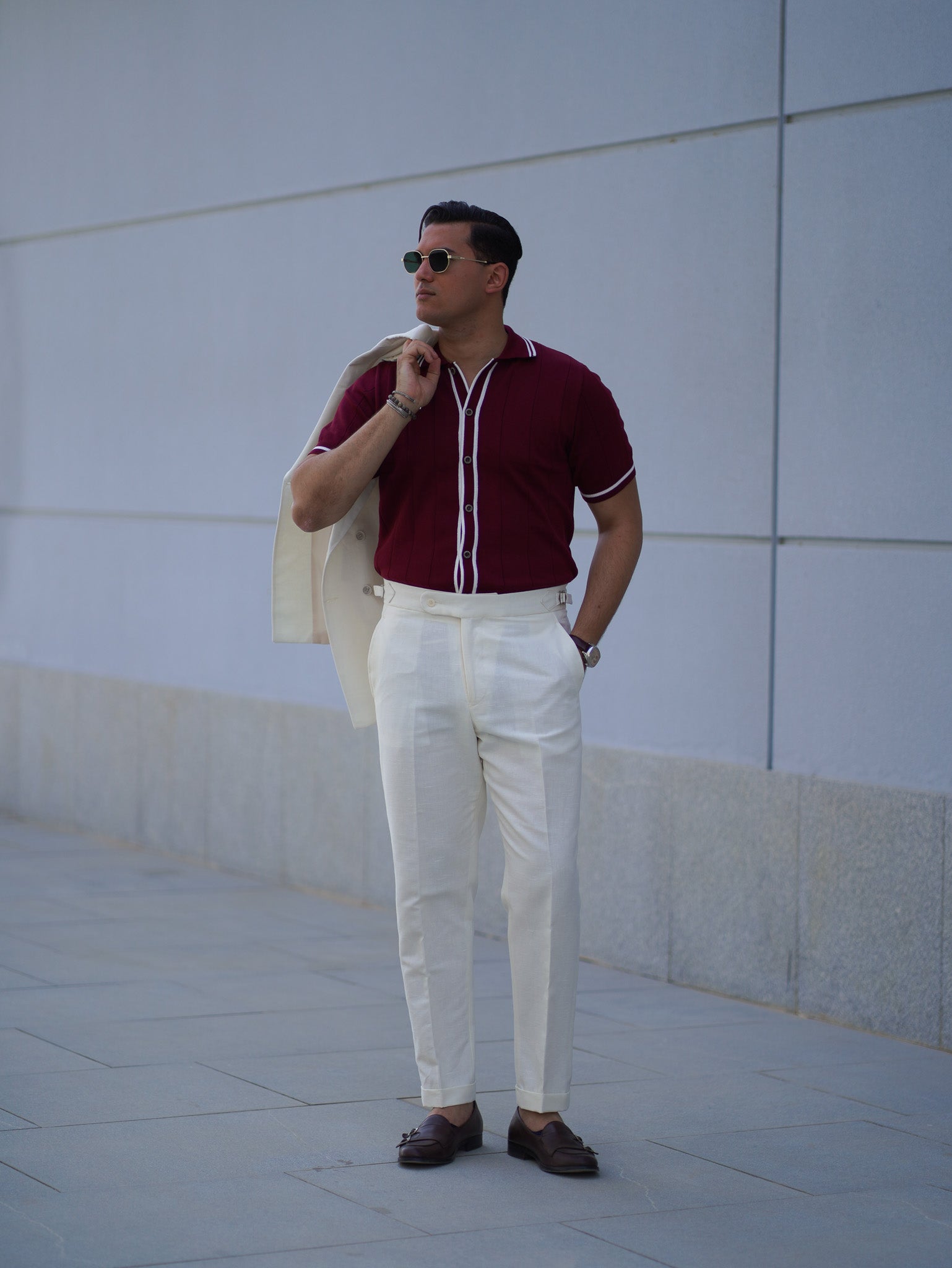 Pure linen double breasted suit - off white